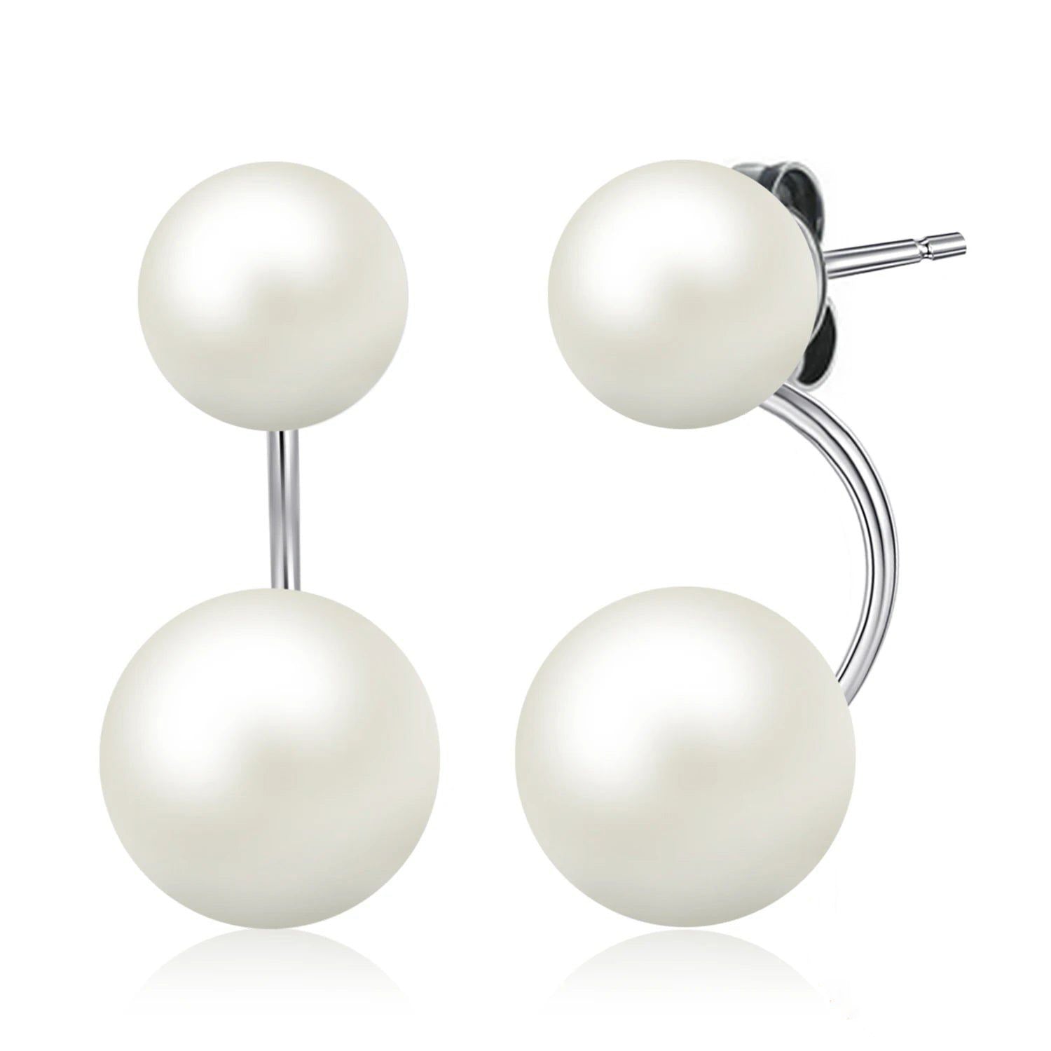 Elegant Freshwater Pearl 925 Sterling Silver Statement Jacket Stud Earrings