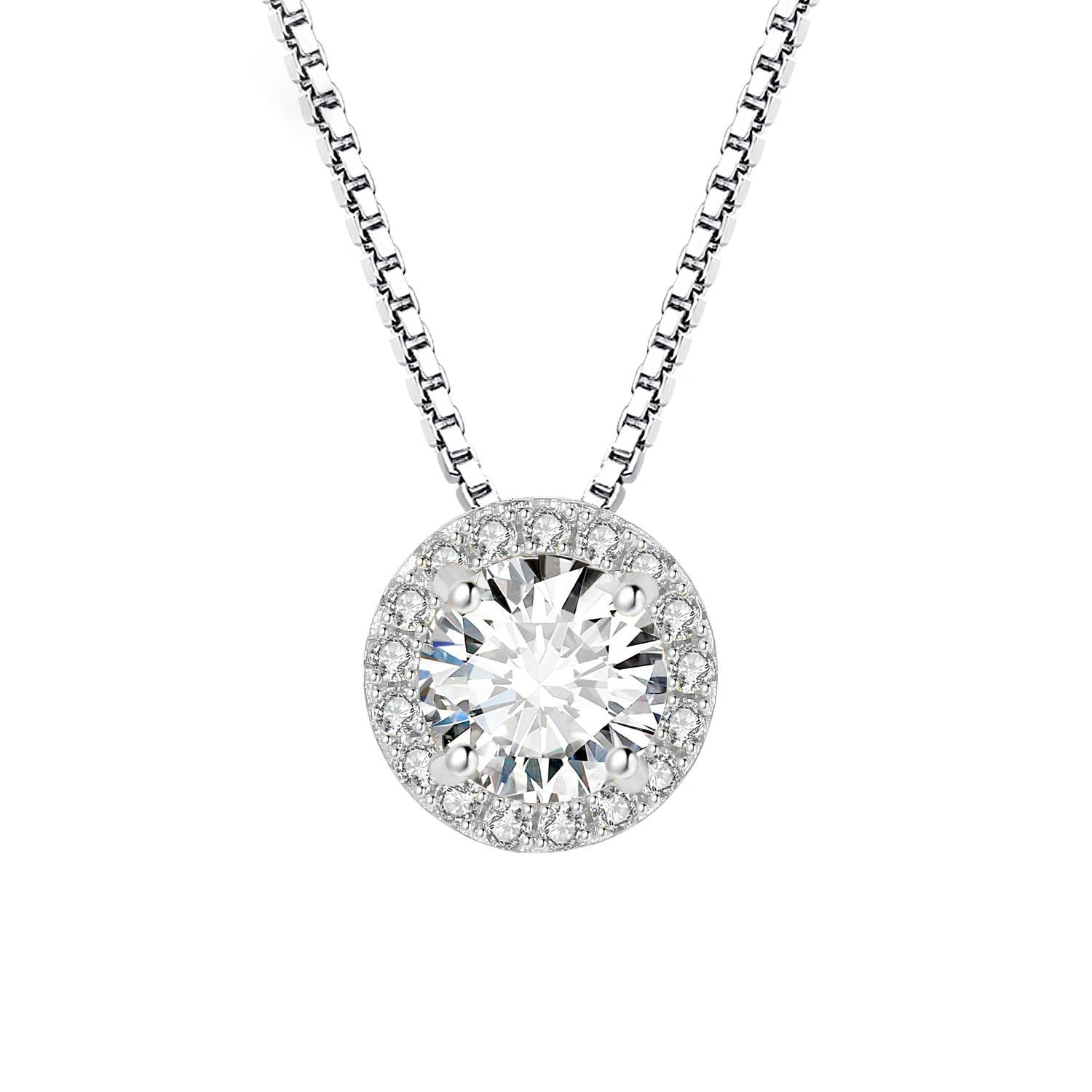 D Color 1ct Round Moissanite Halo Pendant Necklace in 925 Sterling Silver with Yellow Rose Gold Plating