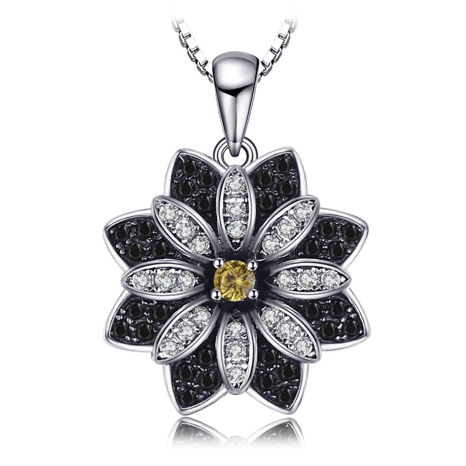 Sophisticated Flower-Shaped Smoky Quartz and Black Spinel Pendant in 925 Sterling Silver - Pendant Only