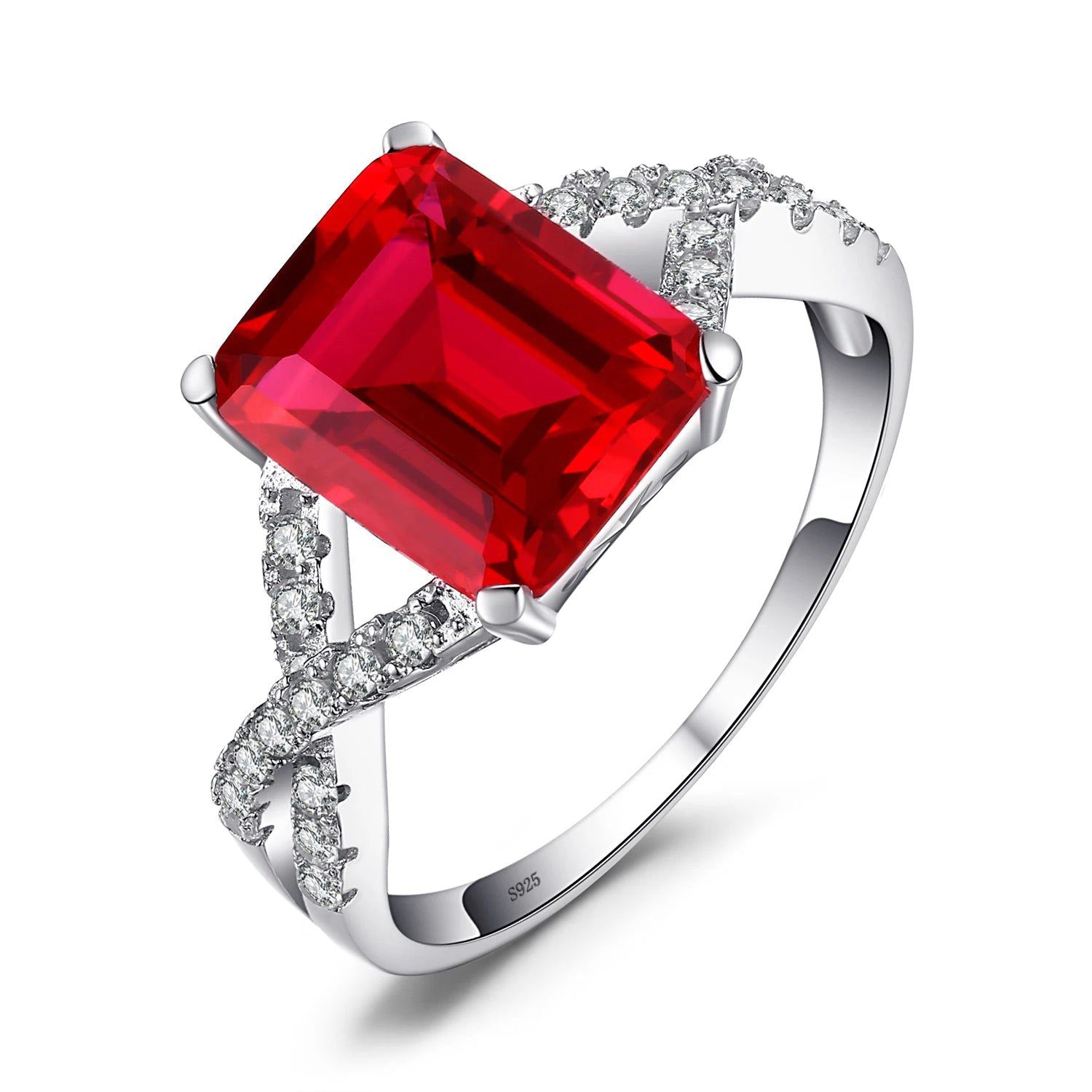 Stunning 4.1ct Created Red Ruby Promise Ring in 925 Sterling Silver