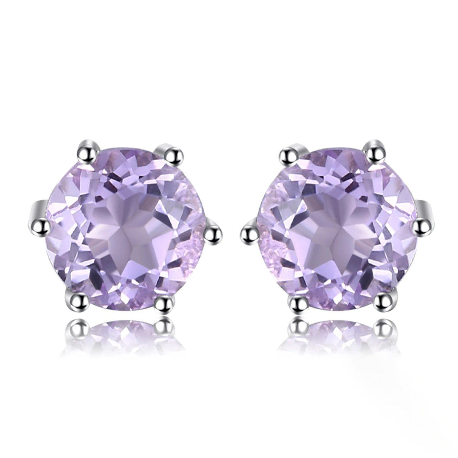 Fashionable Round Amethyst Stud Earrings in 925 Sterling Silver