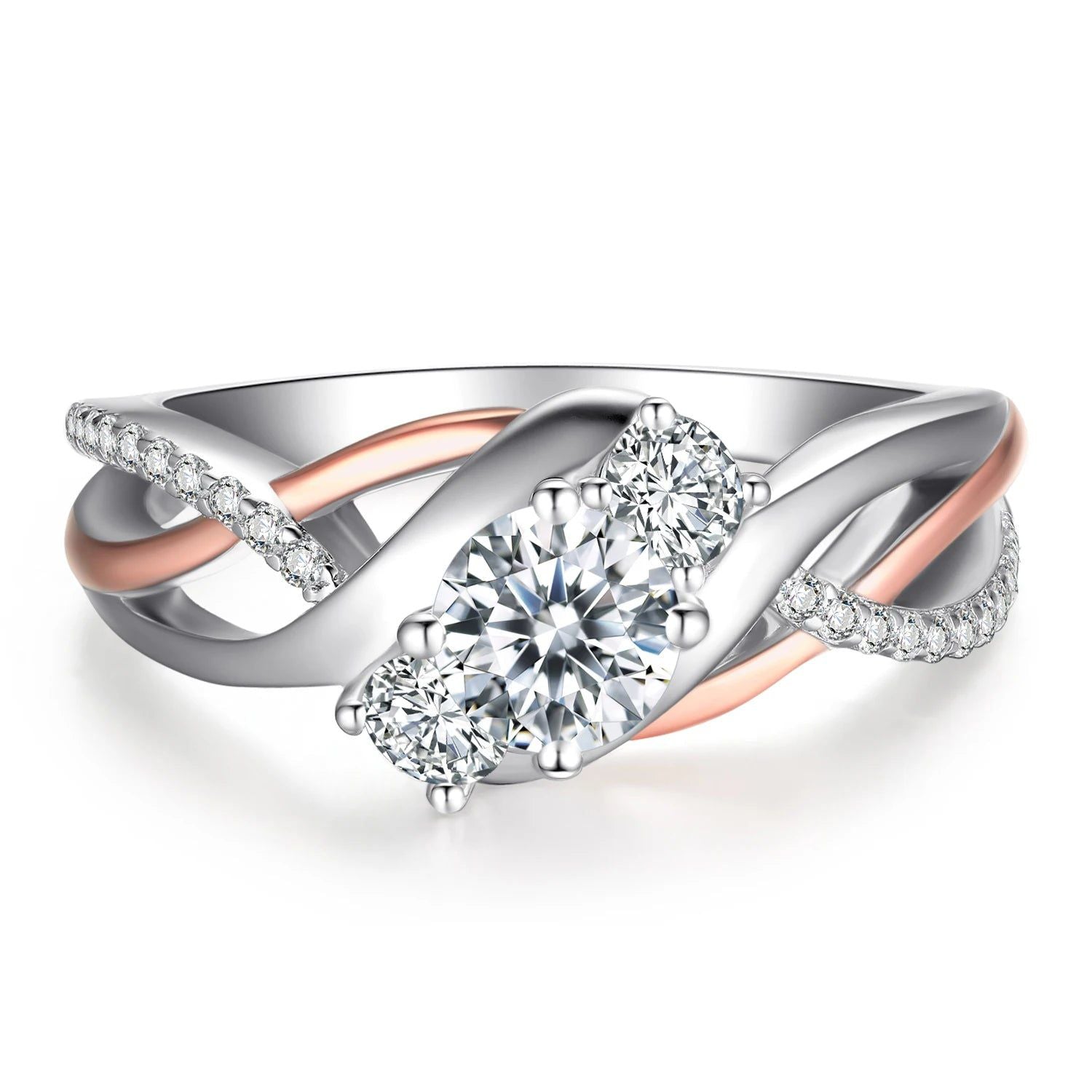 Elegant 3-Stone Infinity Design Solid 925 Sterling Silver Ring with AAAAA CZ Simulated Diamonds