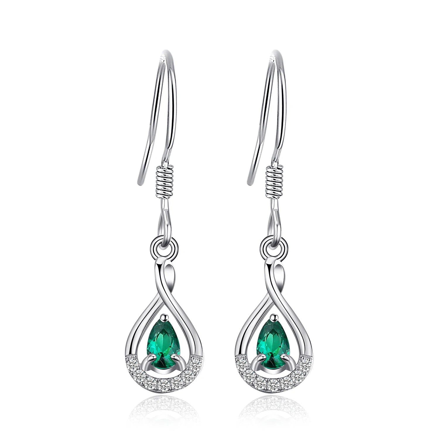 Elegant Pear Shaped Simulated Emerald Drop Earrings in 925 Sterling Silver - Stunning Green Gemstone Jewelry