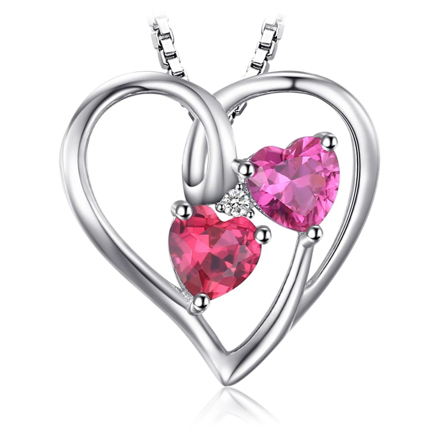 Heart-Shaped Pendant with 1.2ct Created Ruby and Pink Sapphire in 925 Sterling Silver - Pendant Only