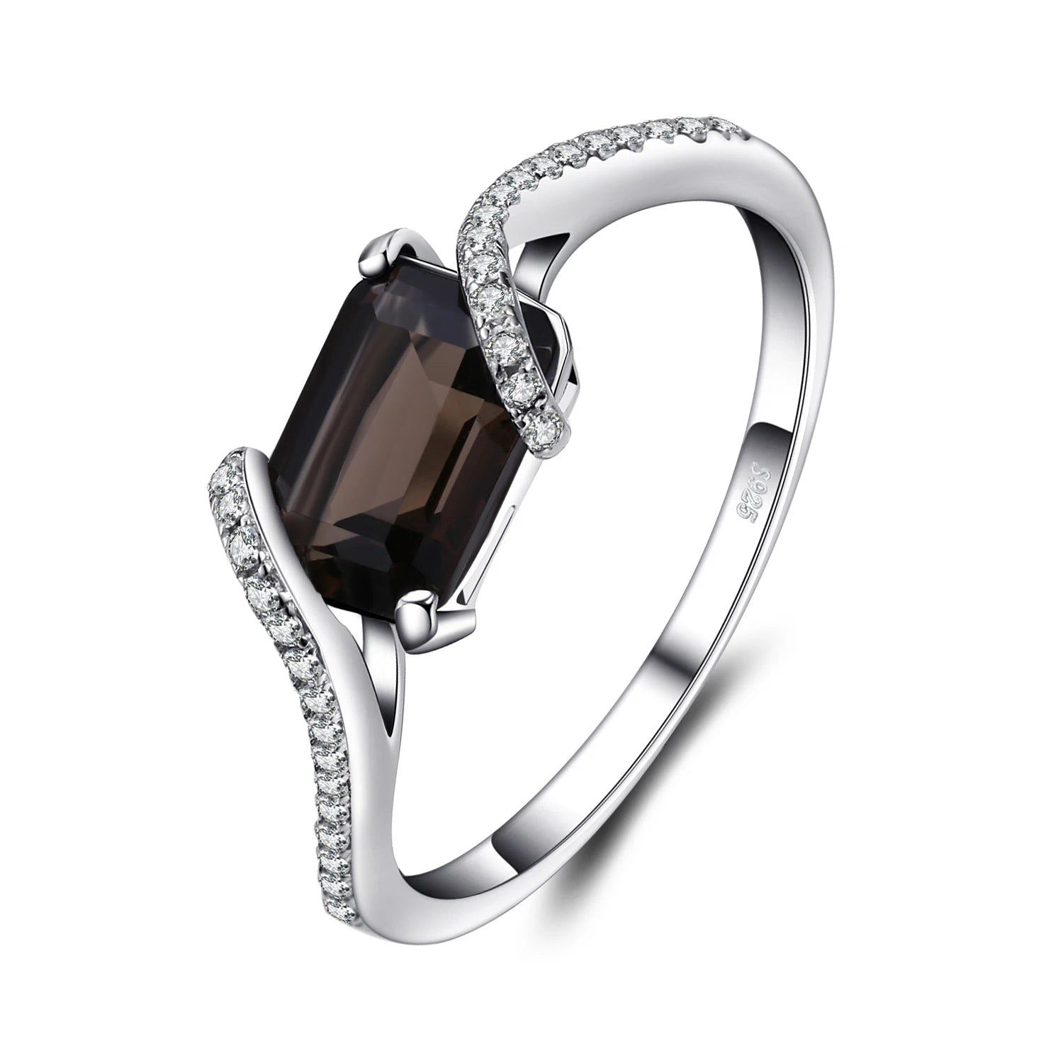 1.7ct Emerald Cut Smoky Quartz Ring in 925 Sterling Silver - Sophisticated Gemstone Jewelry