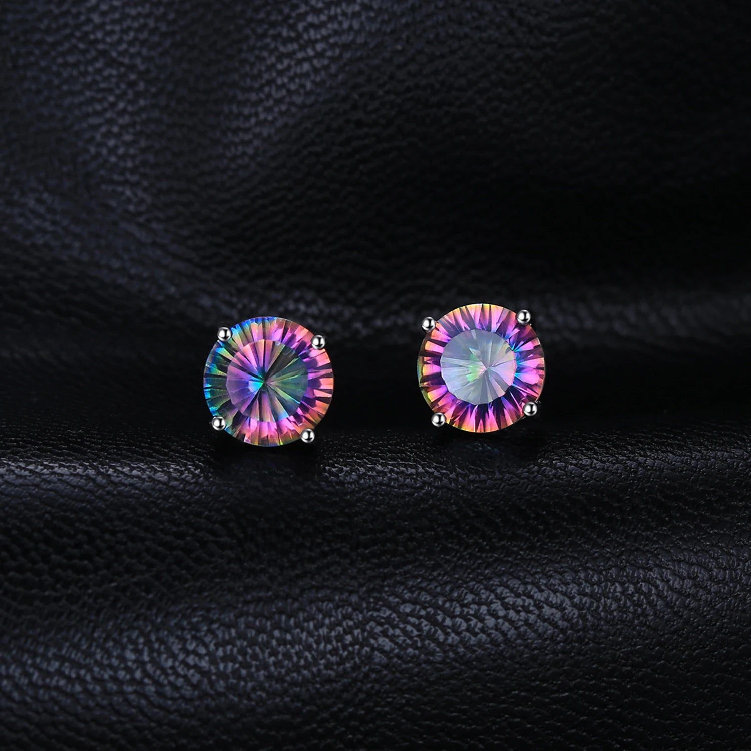 Fashionable 4.9ct Rainbow Mystic Quartz 925 Sterling Silver Stud Earrings - New Collection