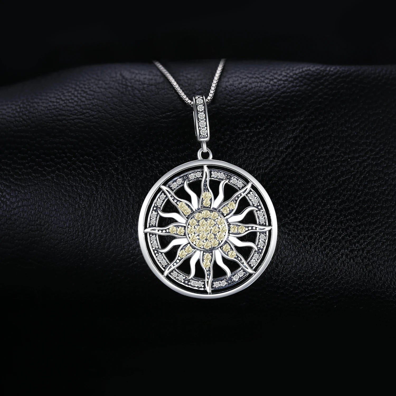 Celestial Sun 925 Sterling Silver Pendant with Cubic Zirconia - Pendant Only, No Chain