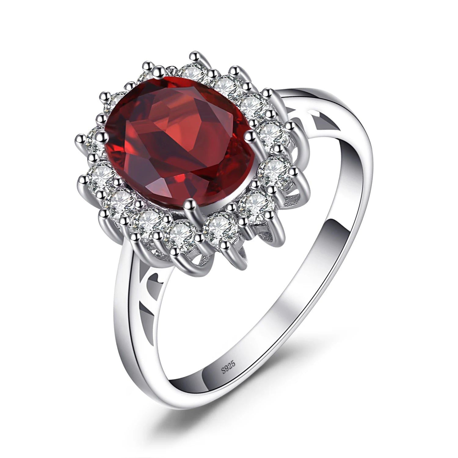 Diana Halo Ring with 2.5ct Natural Red Garnet in 925 Sterling Silver