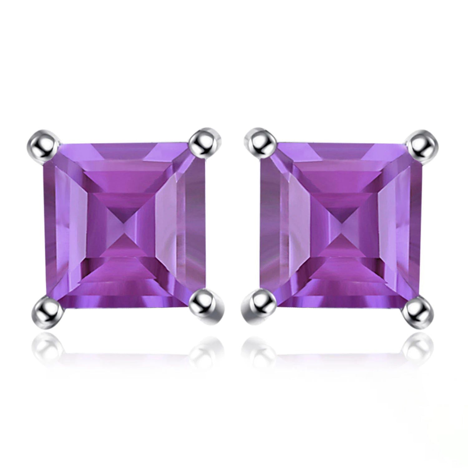 Square Purple Amethyst 925 Sterling Silver Stud Earrings - Elegant Princess Jewelry