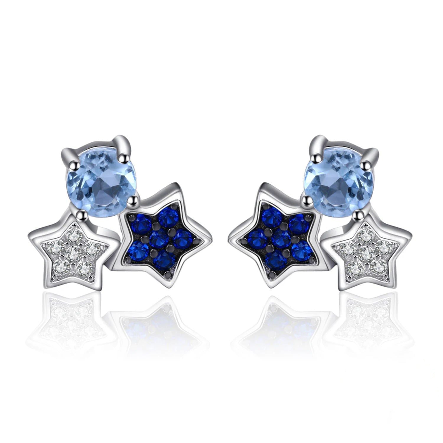 Sterling Silver Star-Studded Sky Blue Topaz and Created Spinel Earrings