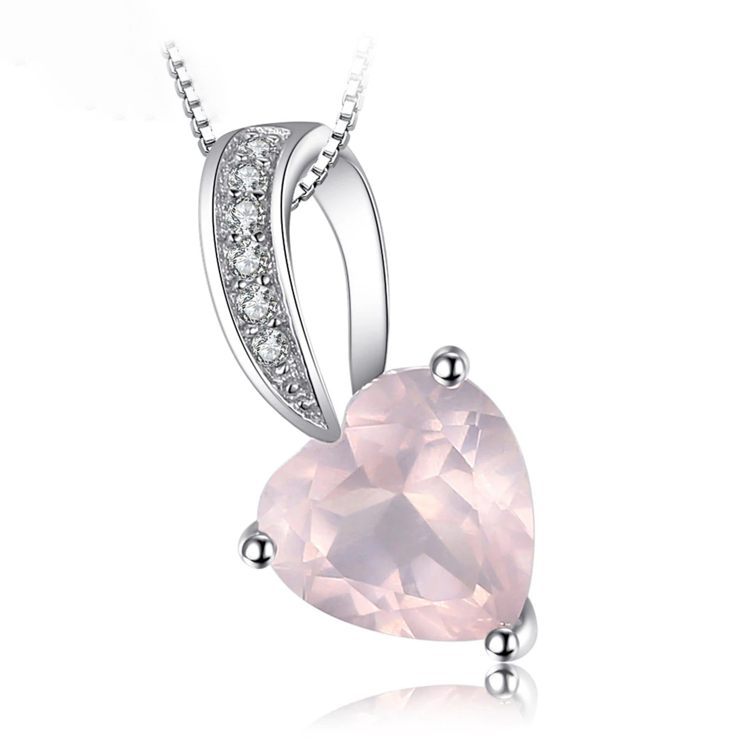 Heart-Shaped Natural Pink Quartz Pendant in 925 Sterling Silver - Pendant Only