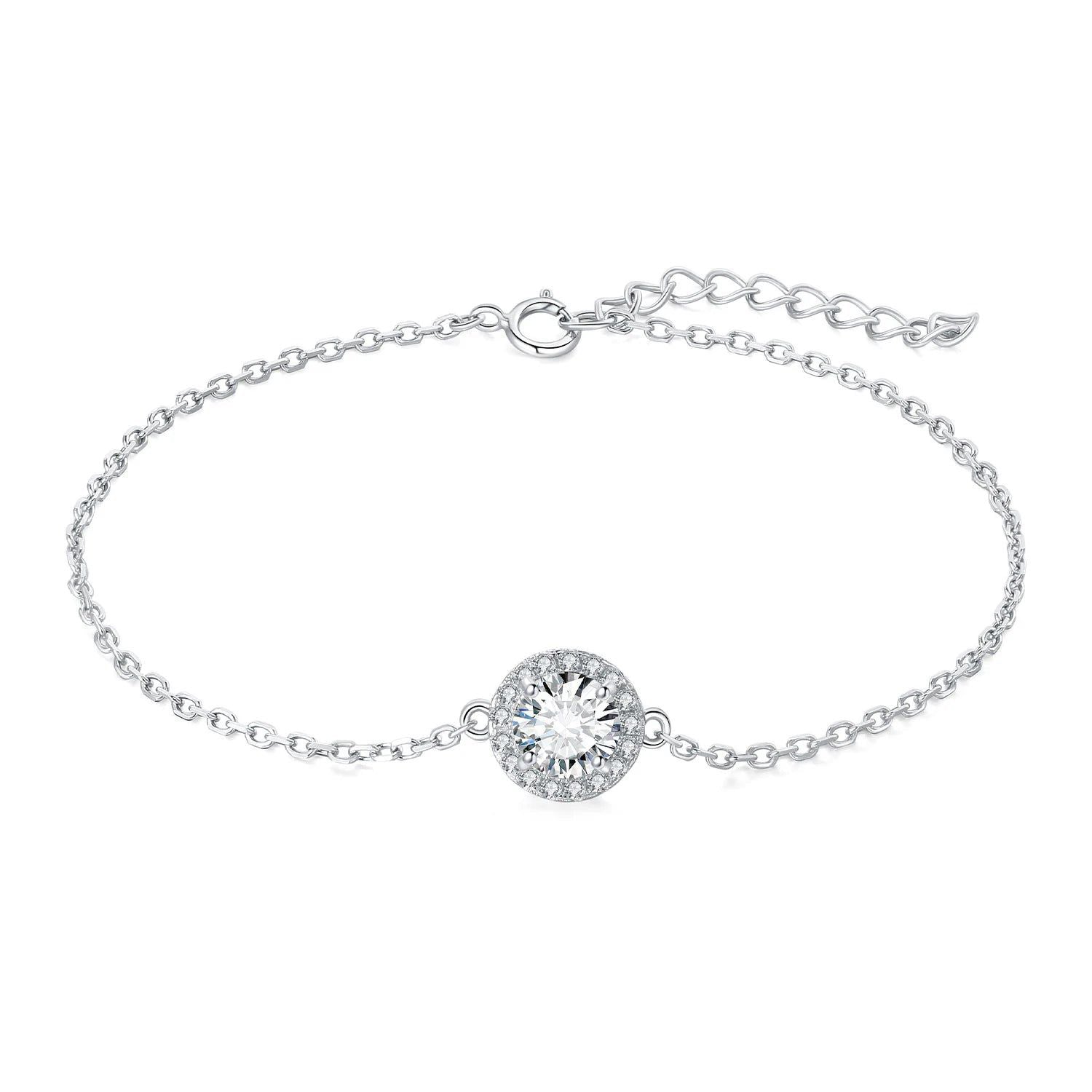 Dazzling Moissanite 1ct Round Halo Bracelet in 925 Sterling Silver with Adjustable Link and Yellow Rose Gold Plating