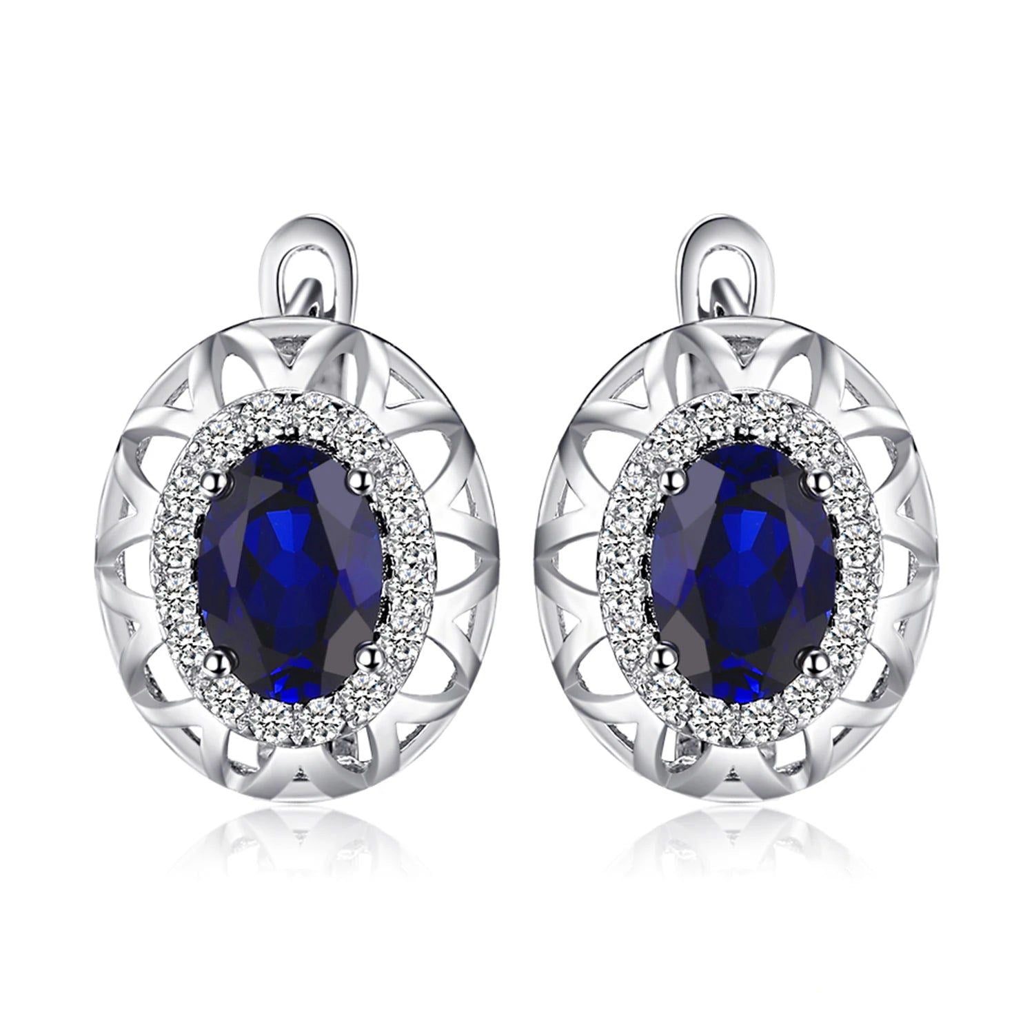 Elegant Oval Cut Lab-Created Blue Sapphire 925 Silver Hoop Earrings - Statement Jewelry