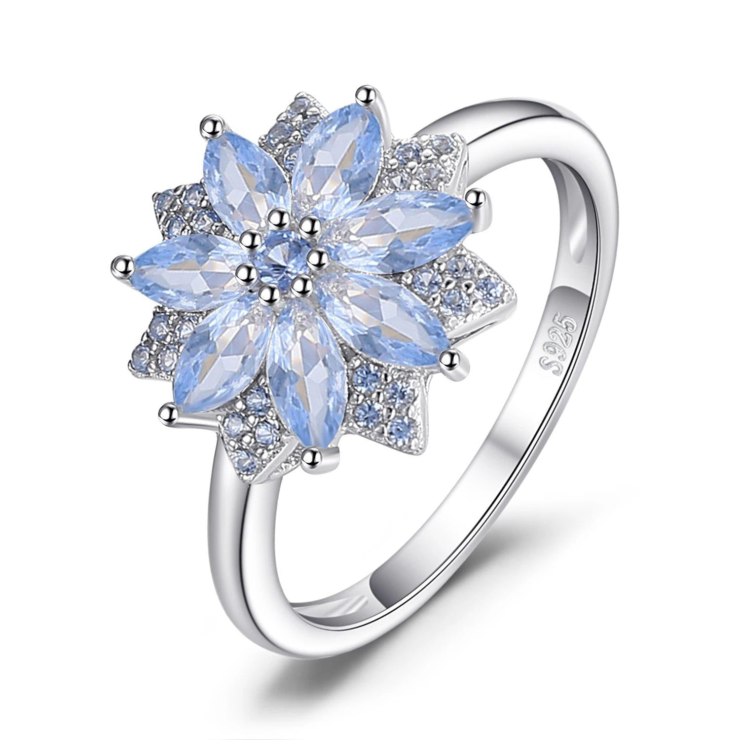 Elegant 1.2ct Light Blue Spinel Sterling Silver Flower Cocktail Ring