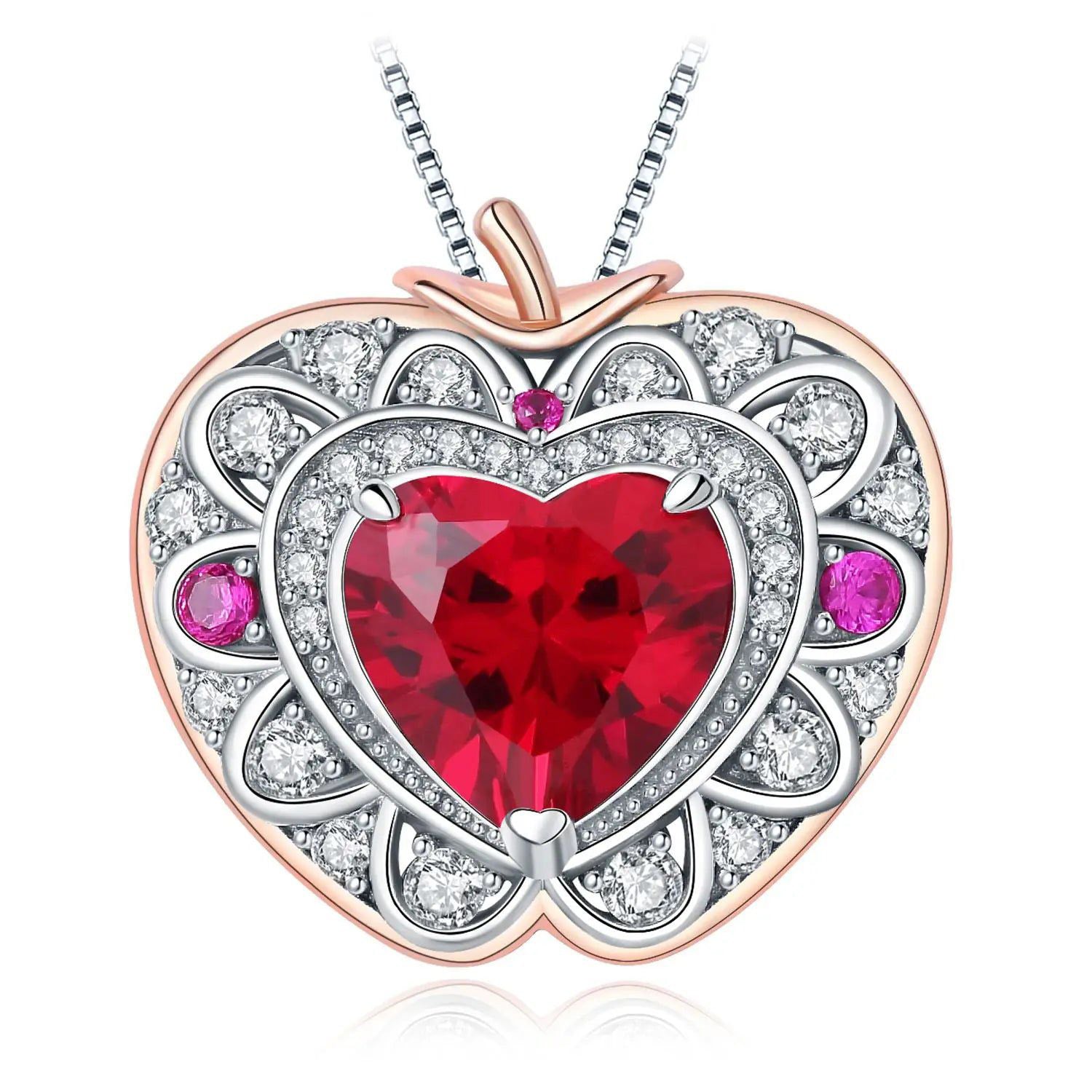 Stunning Apple Heart 3.7ct Created Ruby Pendant in 925 Sterling Silver - No Chain Included