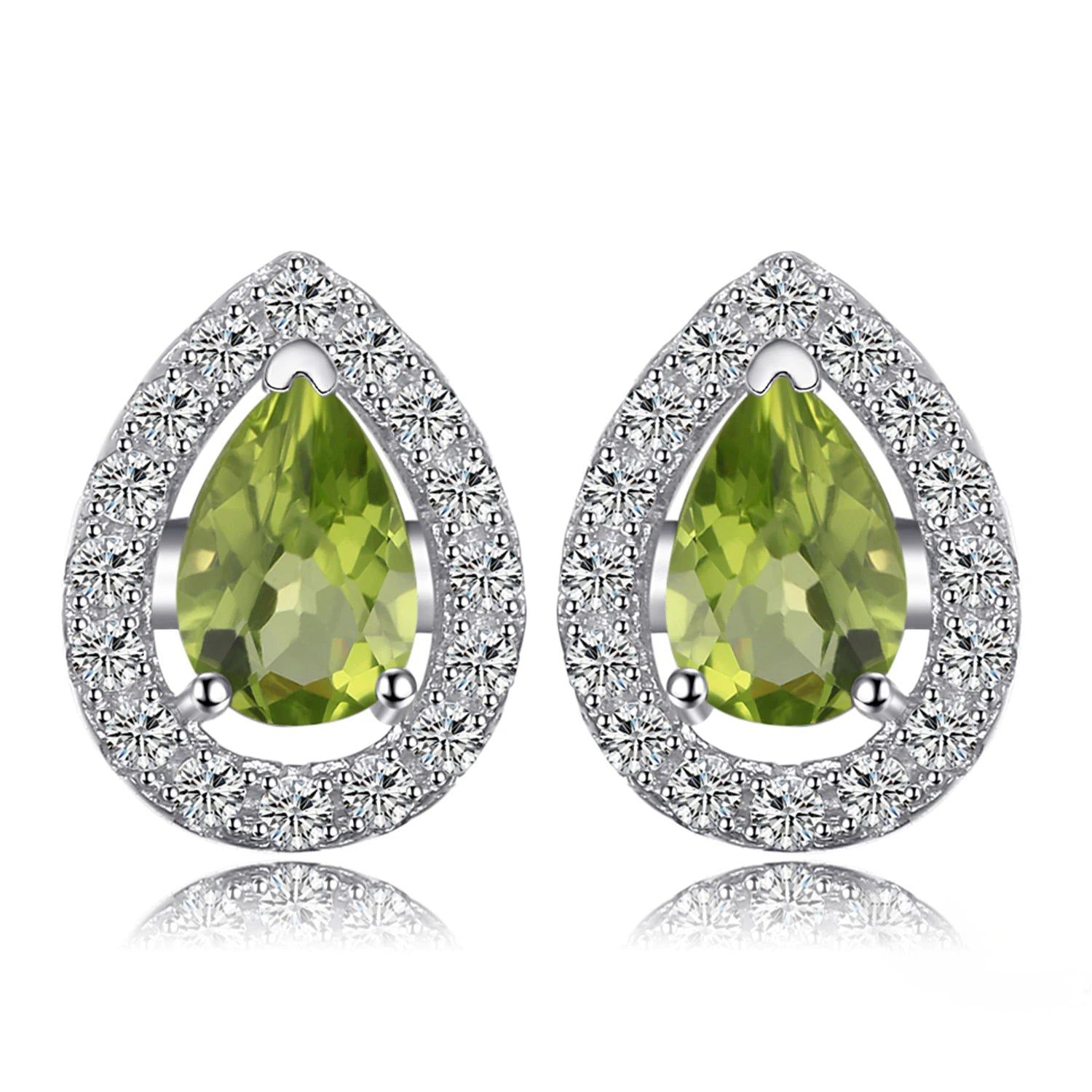 Elegant Green Peridot Pear-Shaped Stud Earrings in 925 Sterling Silver