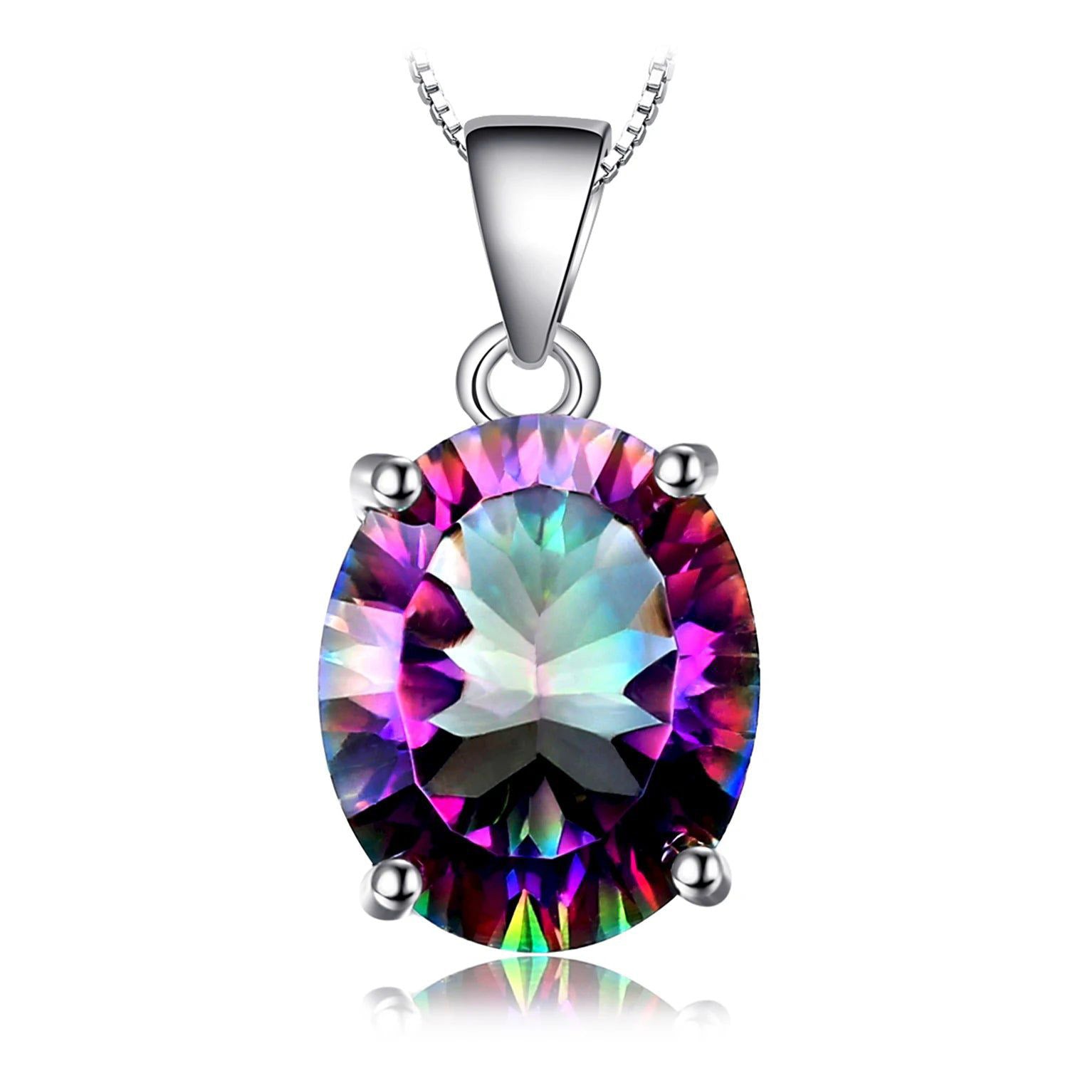 Sterling Silver Oval Rainbow Mystic Quartz Pendant - Choker Gemstone Accessory