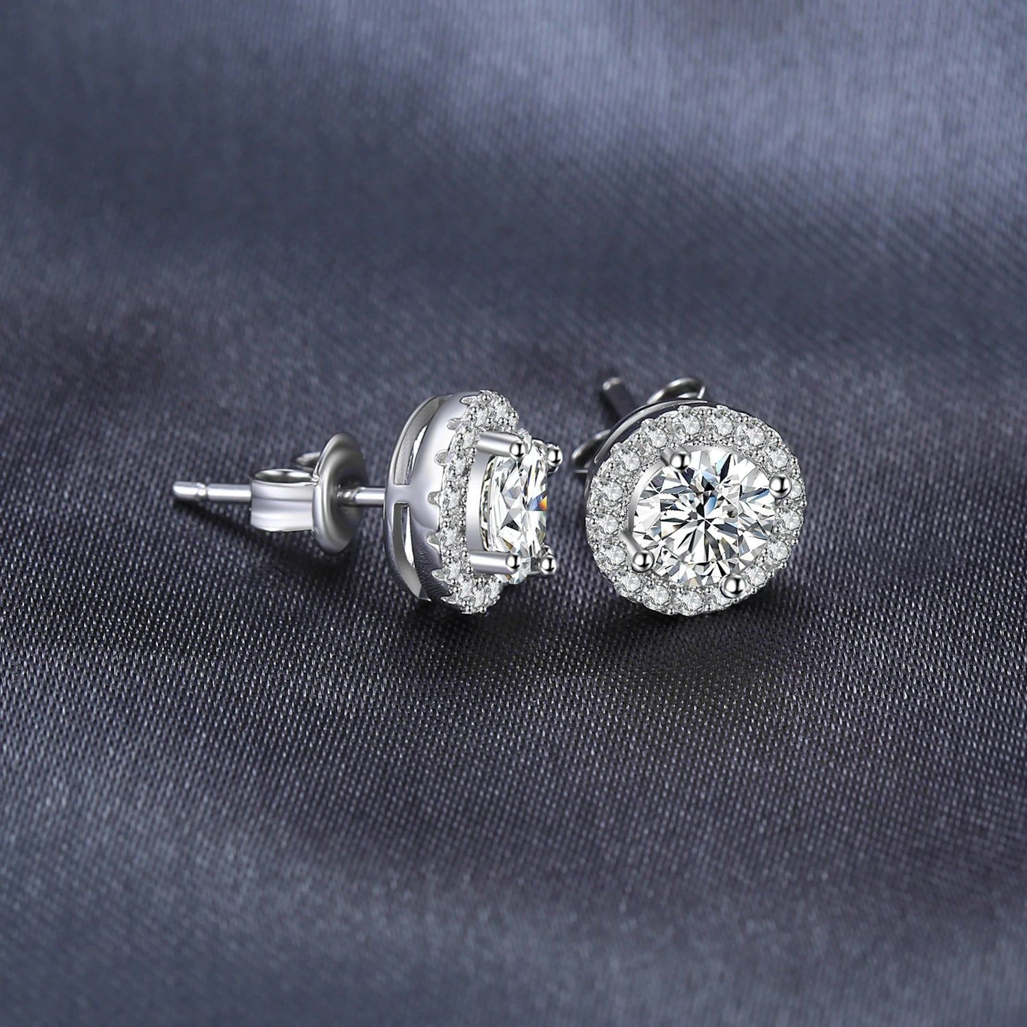 Elegant Halo Round Cubic Zirconia Stud Earrings in 925 Sterling Silver