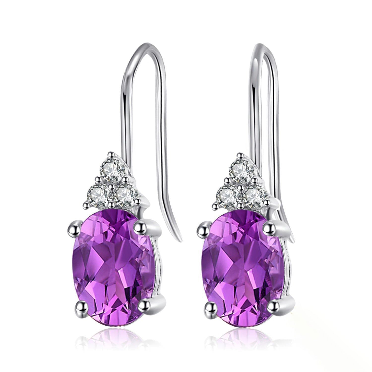 Fashionable Oval Purple Created Alexandrite Sapphire Clip-On Drop Earrings in 925 Sterling Silver