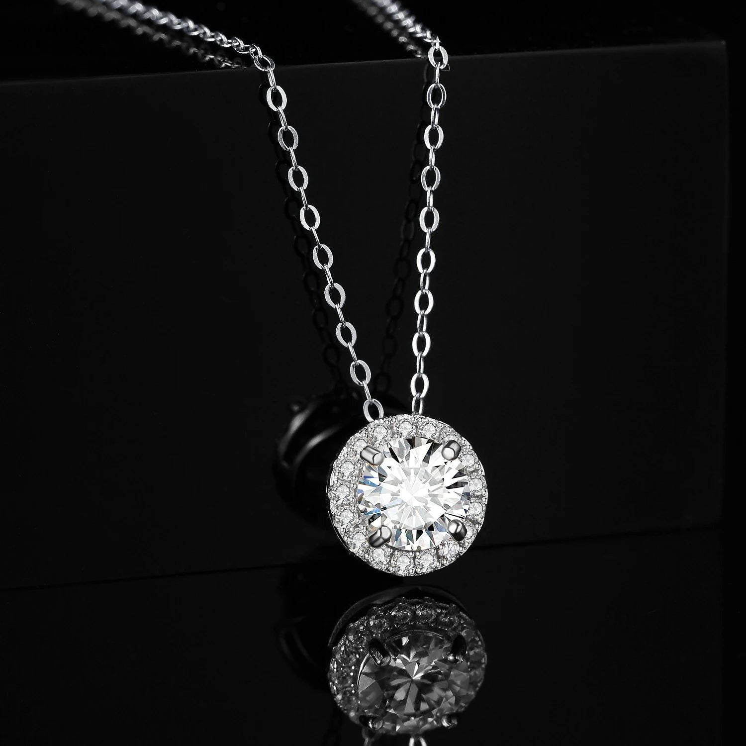 Radiant Round Halo Pendant in 925 Sterling Silver with Cubic Zirconia - Pendant Only