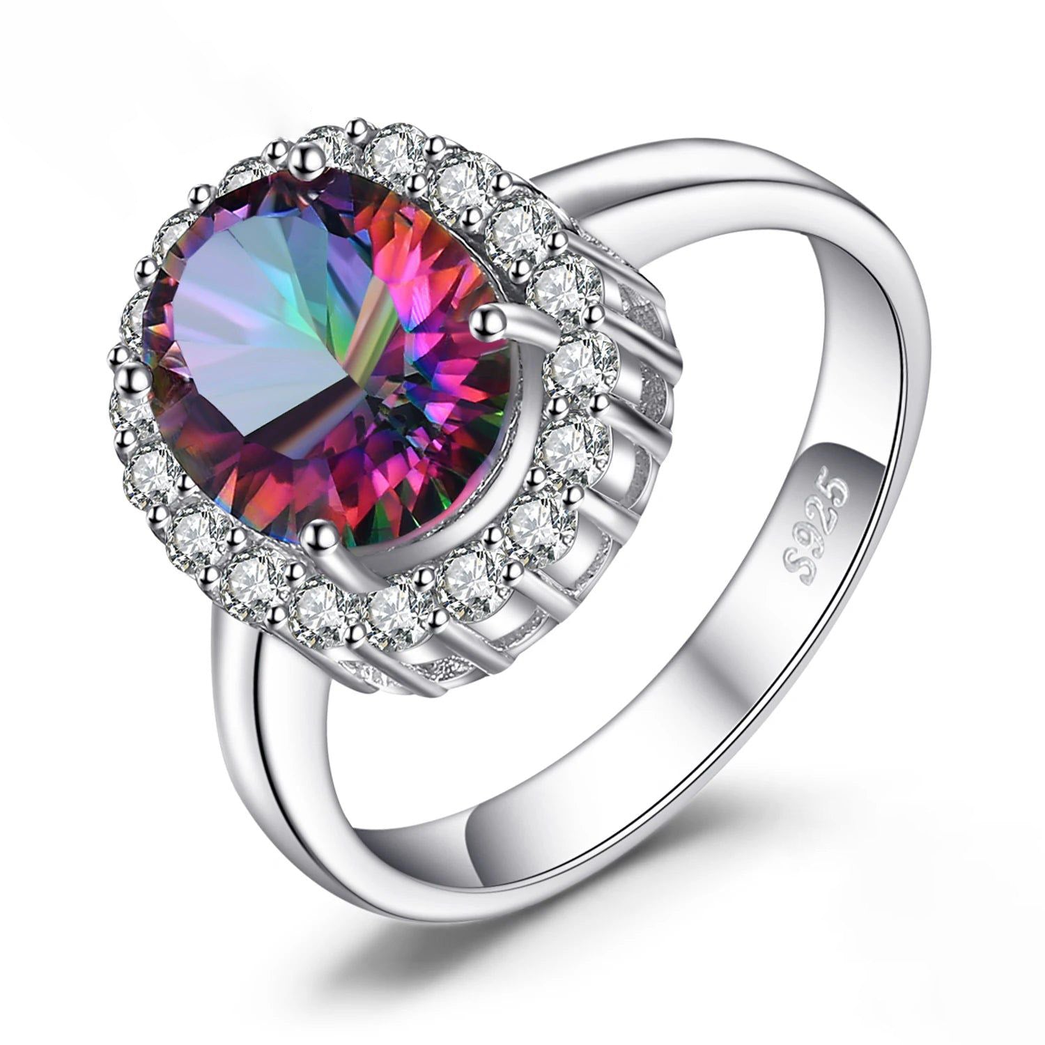 3.4ct Mystic Rainbow Quartz Halo Ring in 925 Sterling Silver - New Collection