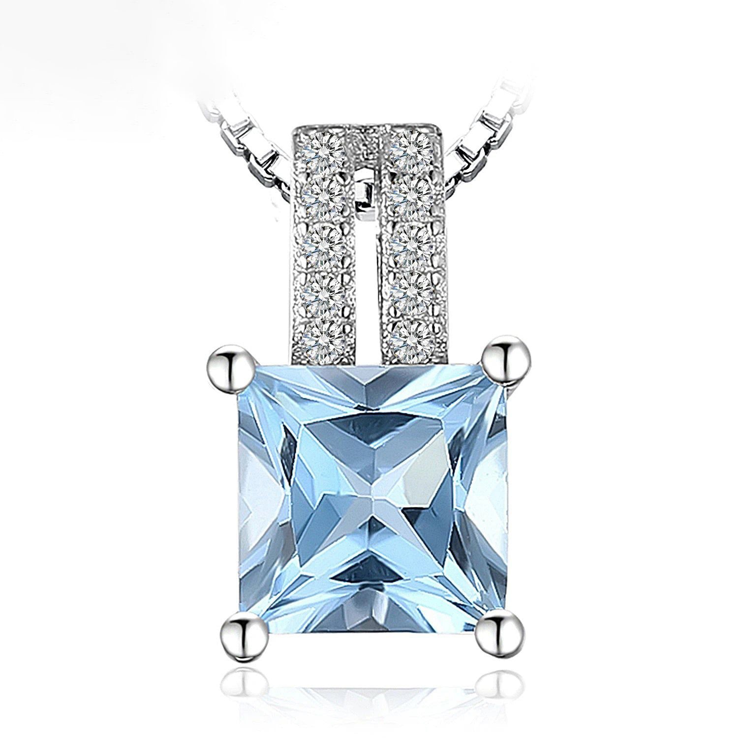 Stunning 1.2ct Princess Cut Blue Topaz Pendant in 925 Sterling Silver - Pendant Only