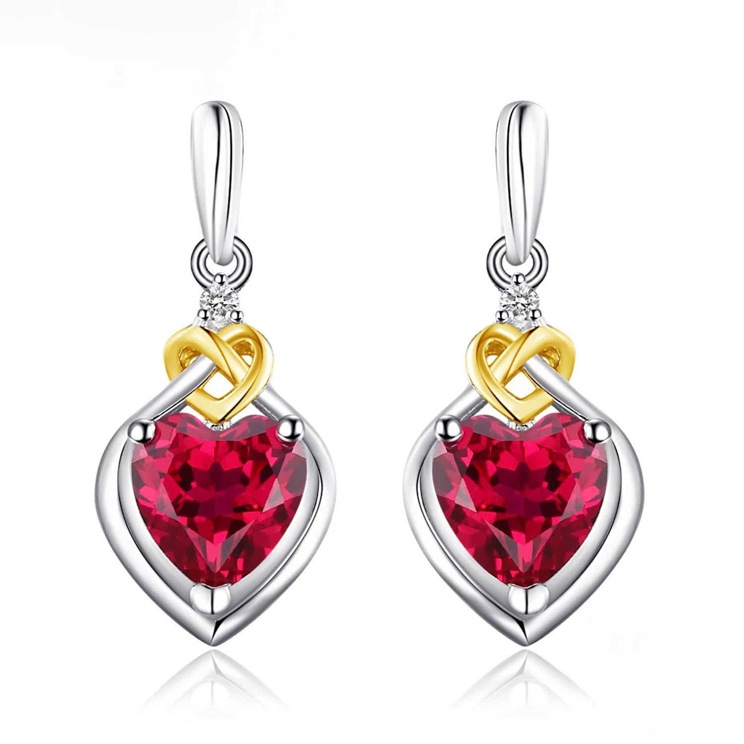 Sophisticated Created Ruby Love Knot Heart Dangle Earrings in 925 Sterling Silver