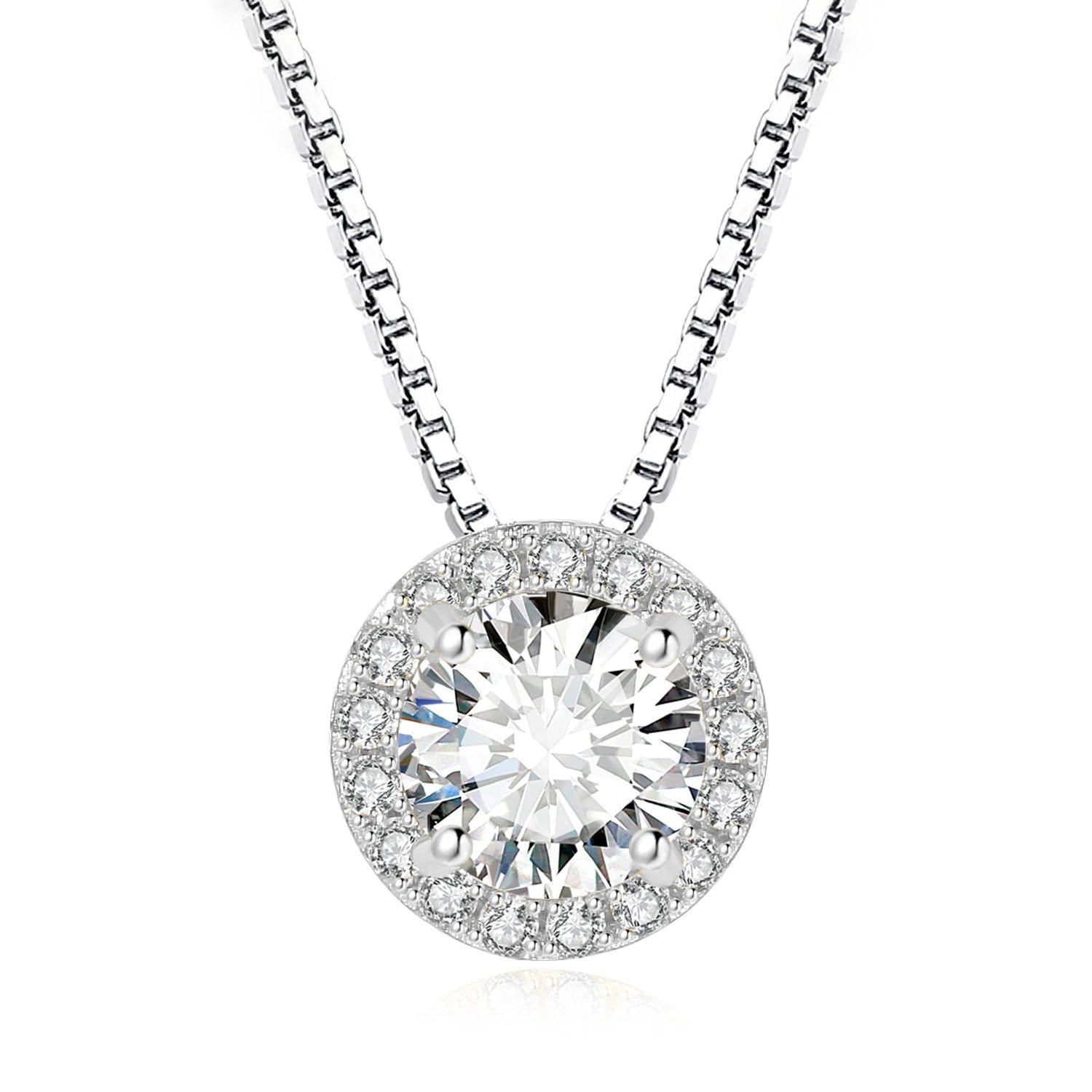 Radiant Round Halo Pendant in 925 Sterling Silver with Cubic Zirconia - Pendant Only