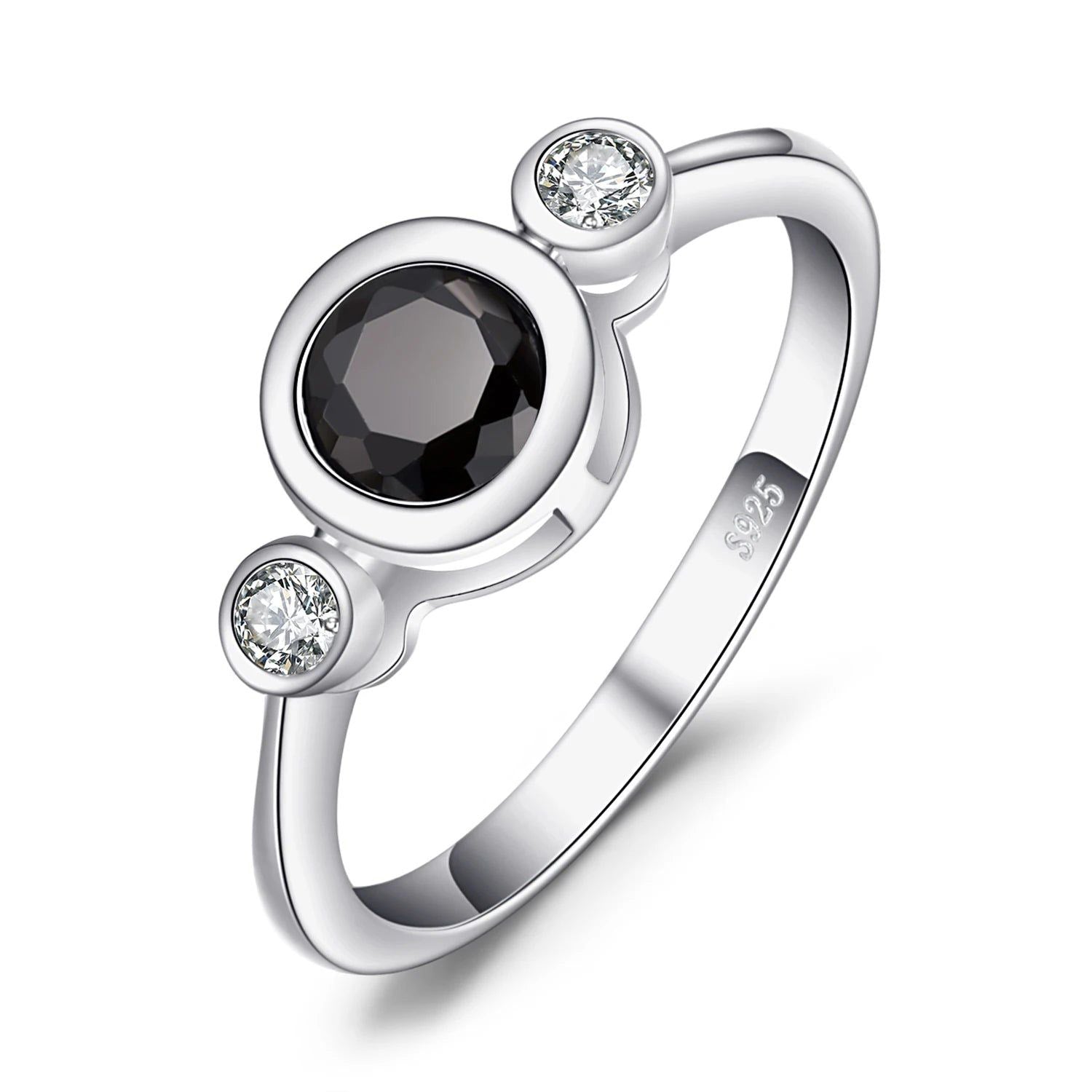 Sophisticated 1ct Black Spinel 3 Stone Ring in 925 Sterling Silver