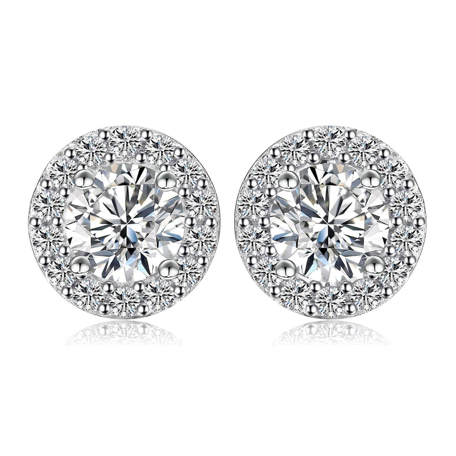 Elegant Halo Round Cubic Zirconia Stud Earrings in 925 Sterling Silver