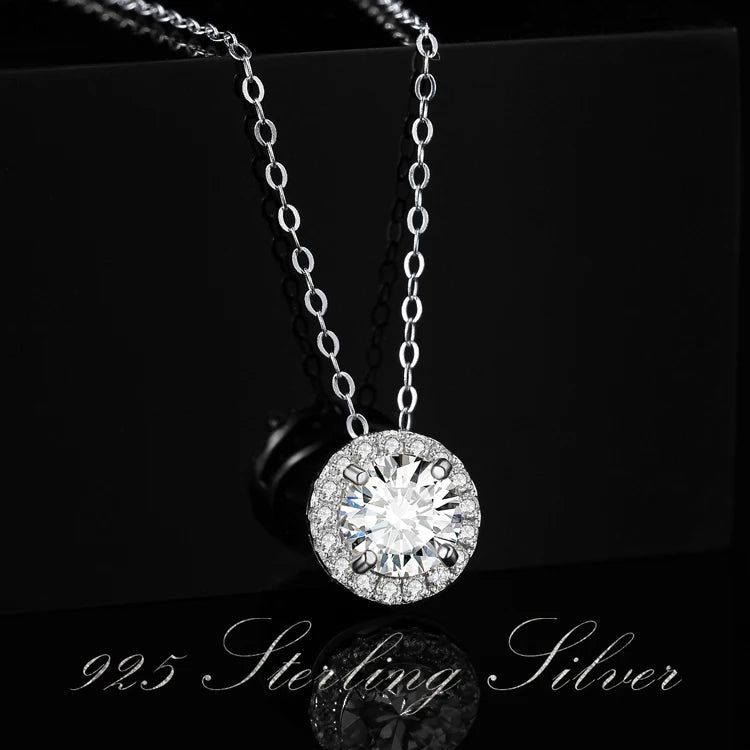 D Color 1ct Round Moissanite Halo Pendant Necklace in 925 Sterling Silver with Yellow Rose Gold Plating