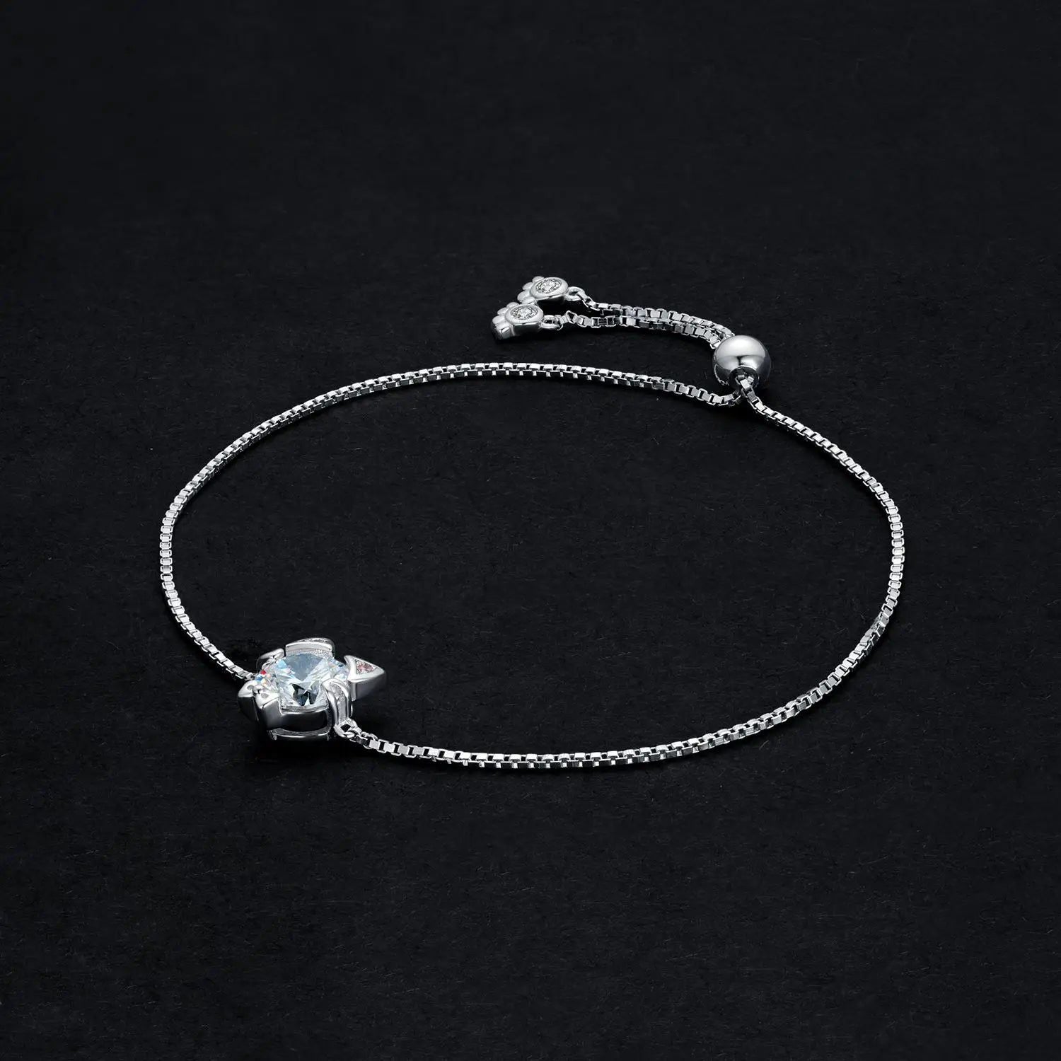 Charming Love Cat 1.7ct Round Gemstone Adjustable 925 Sterling Silver Bracelet