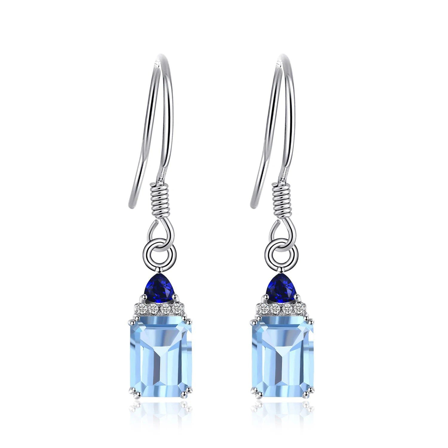 Sophisticated 2.2ct Sky Blue Topaz and Created Sapphire Sterling Silver Drop Earrings