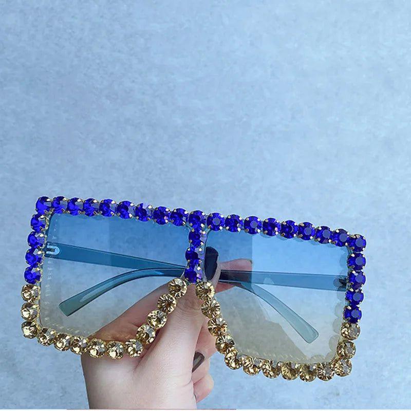 Glamorous Oversized UV400 Sunglasses with Colorful Design and Diamond Bling Accents