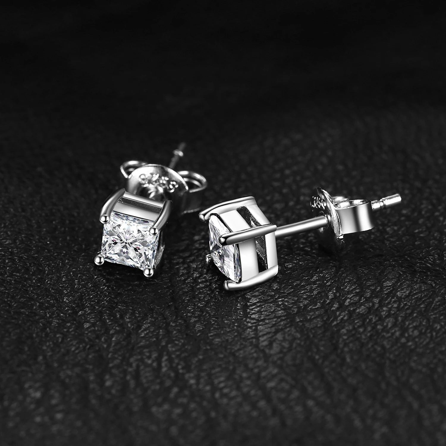 Elegant Princess Cut 5A CZ Stud Earrings in 925 Sterling Silver