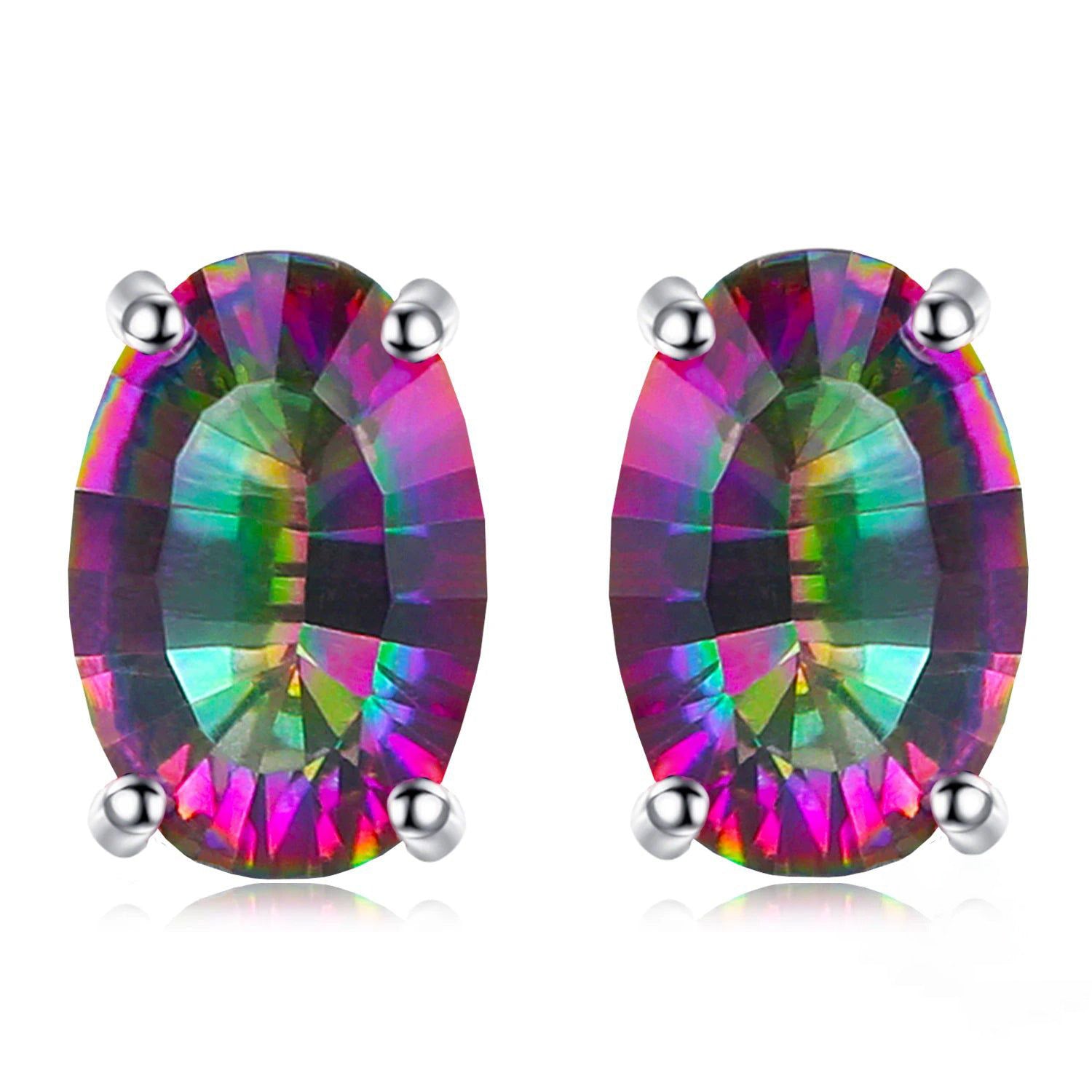 1.8ct Oval-Cut Rainbow Mystic Quartz Stud Earrings in 925 Sterling Silver - Fashionable Jewelry for Every Occasion