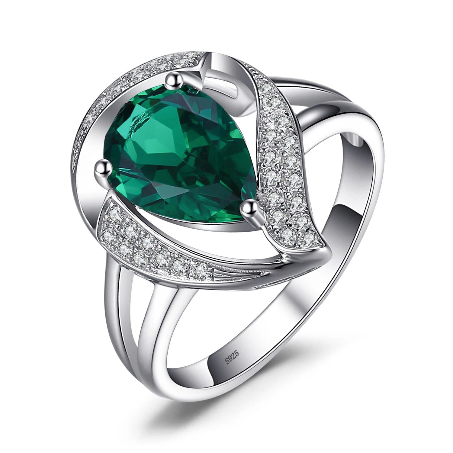 Elegant Pear Green 1.7ct Simulated Nano Emerald Statement Ring in 925 Sterling Silver