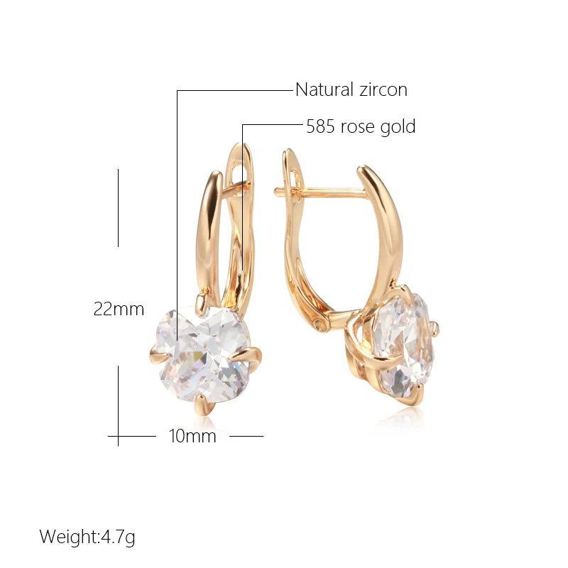 New Elegant Vintage Rose Gold Drop Earrings with Natural Zircon in Square Design