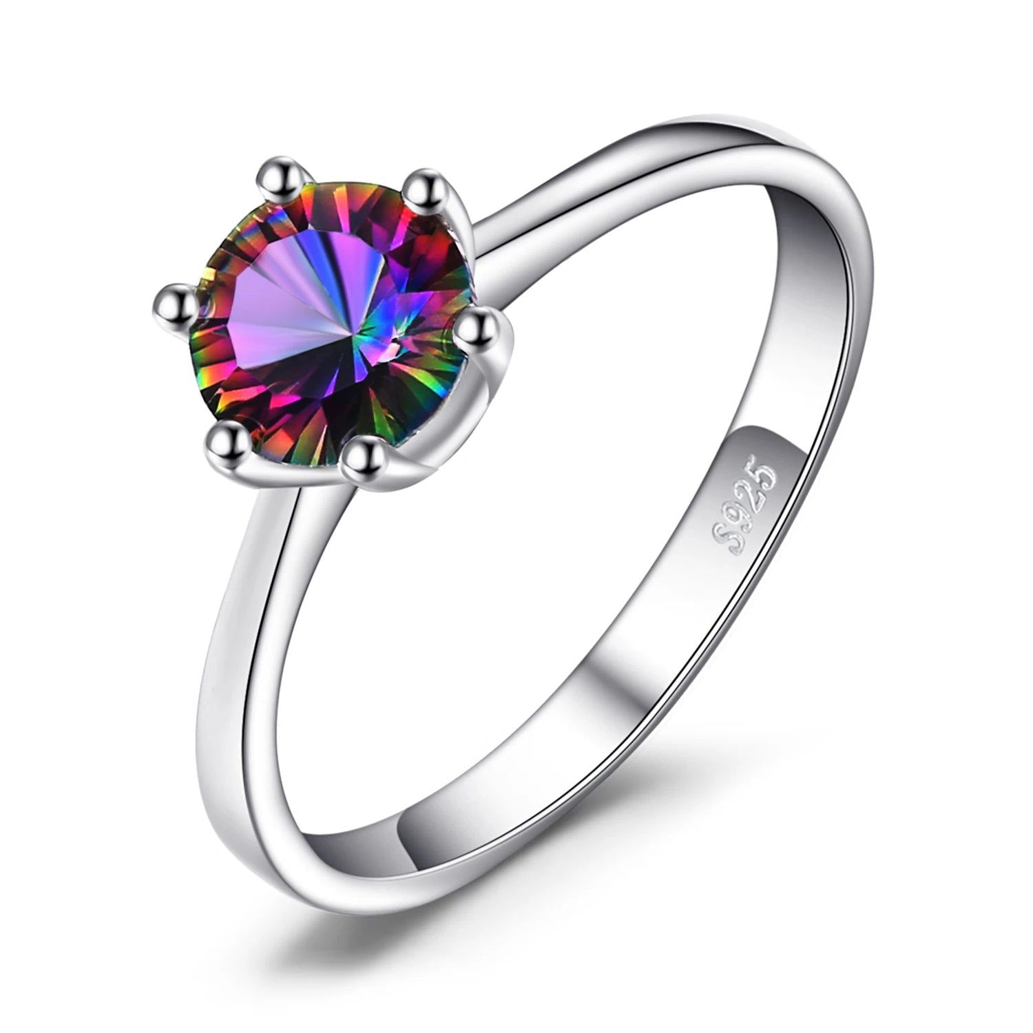 Elegant Mystic Rainbow Quartz Solitaire Ring in 925 Sterling Silver