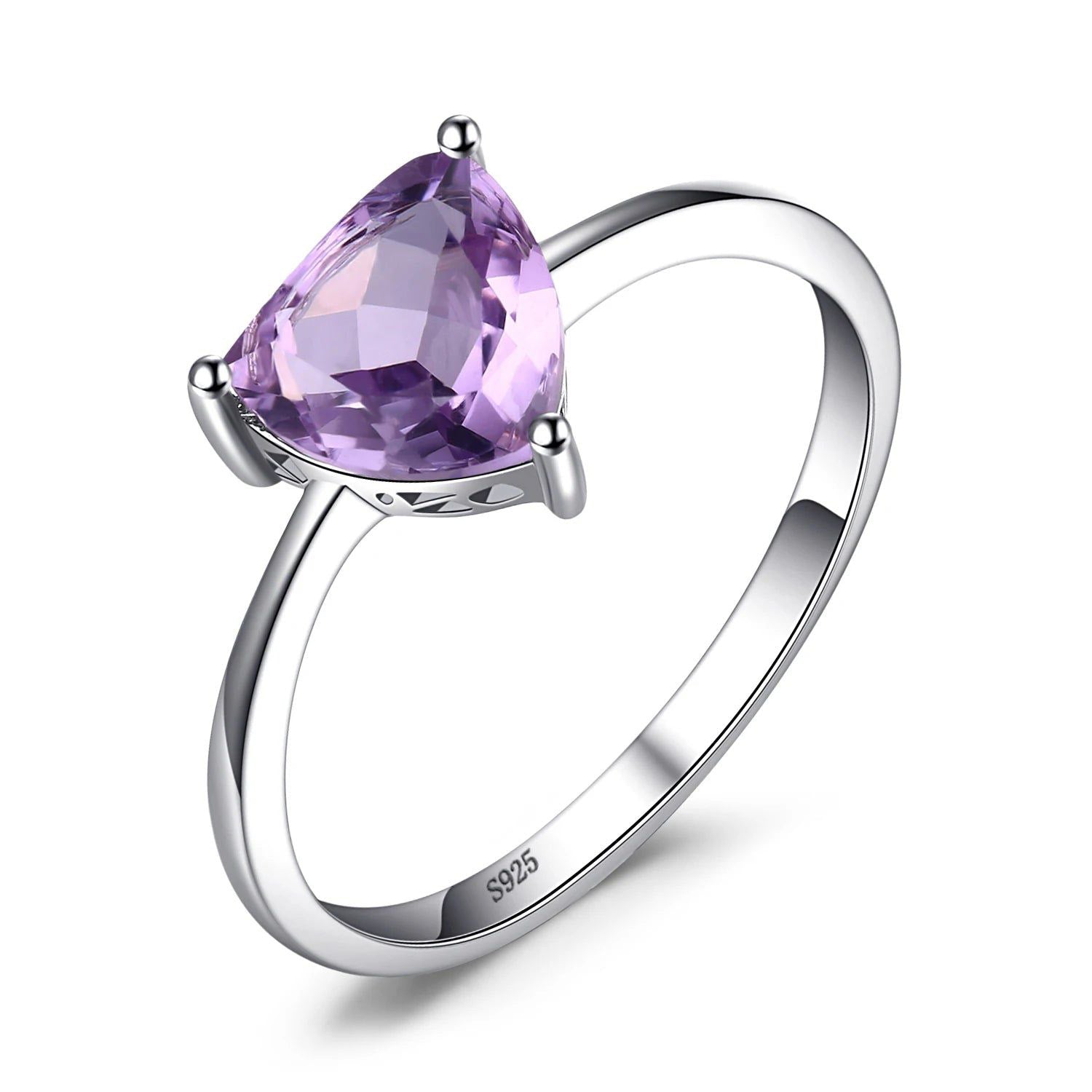 Triangle 1.1ct Purple Amethyst Solitaire Ring in 925 Sterling Silver - Sophisticated Gemstone Jewelry