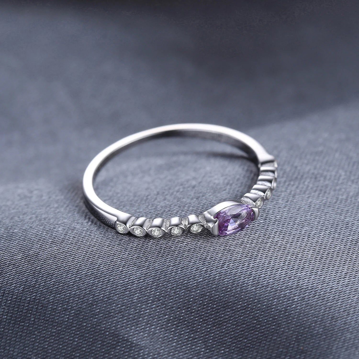 Exquisite Created Alexandrite Sapphire Sterling Silver Band Ring