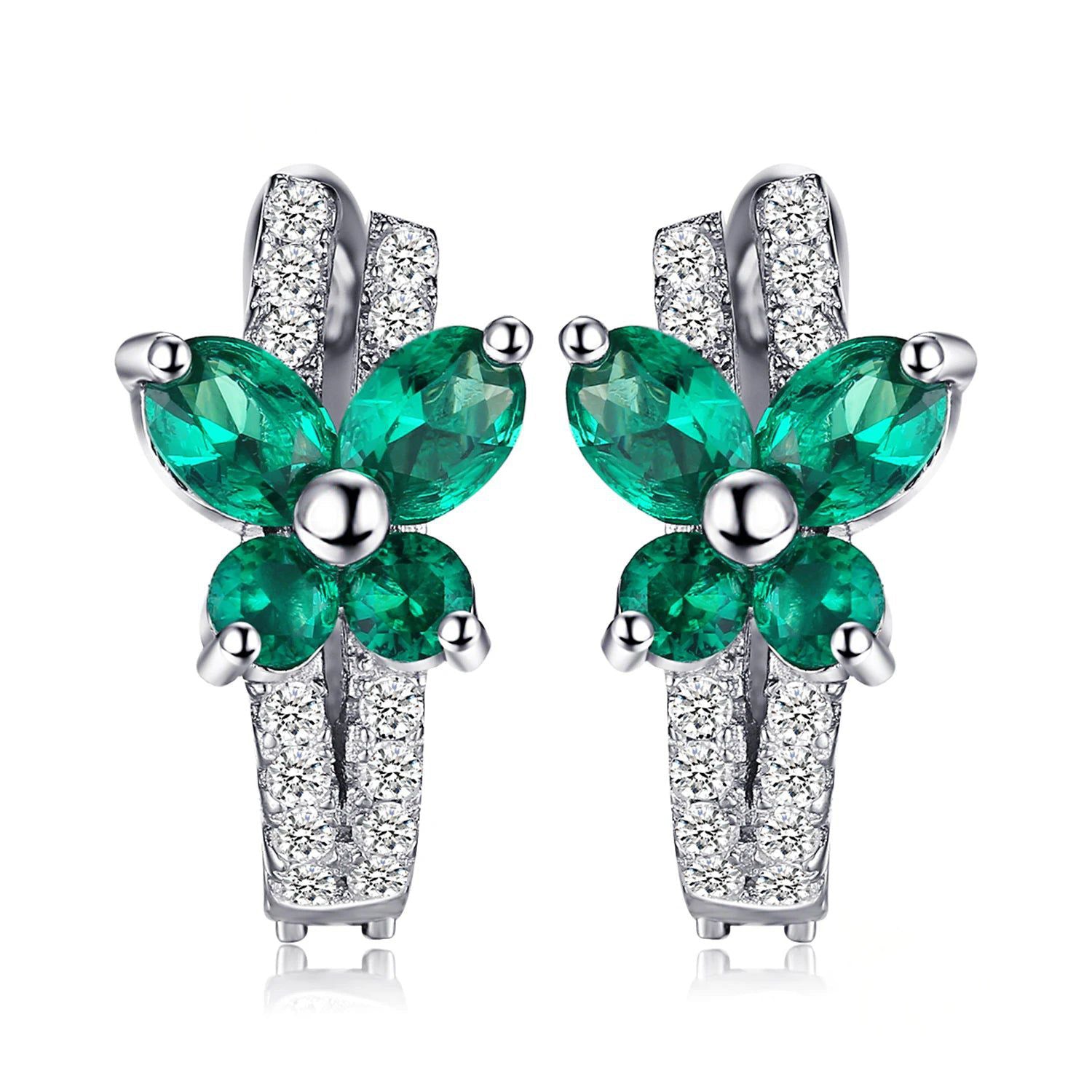 Emerald Butterfly Design 925 Silver Hoop Earrings with Green Gemstone