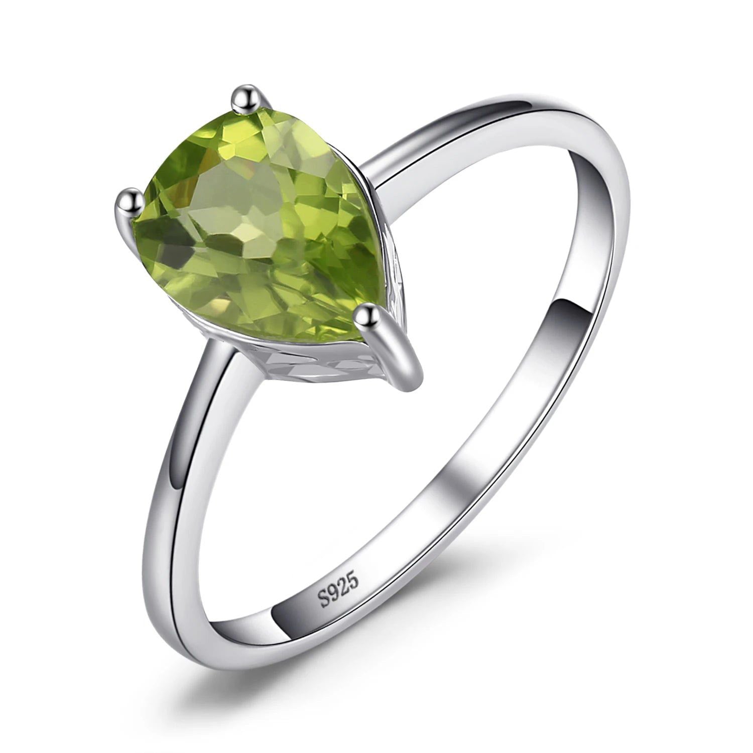 Fashionable Pear-Shaped 1.3ct Natural Green Peridot Solitaire Ring in 925 Sterling Silver