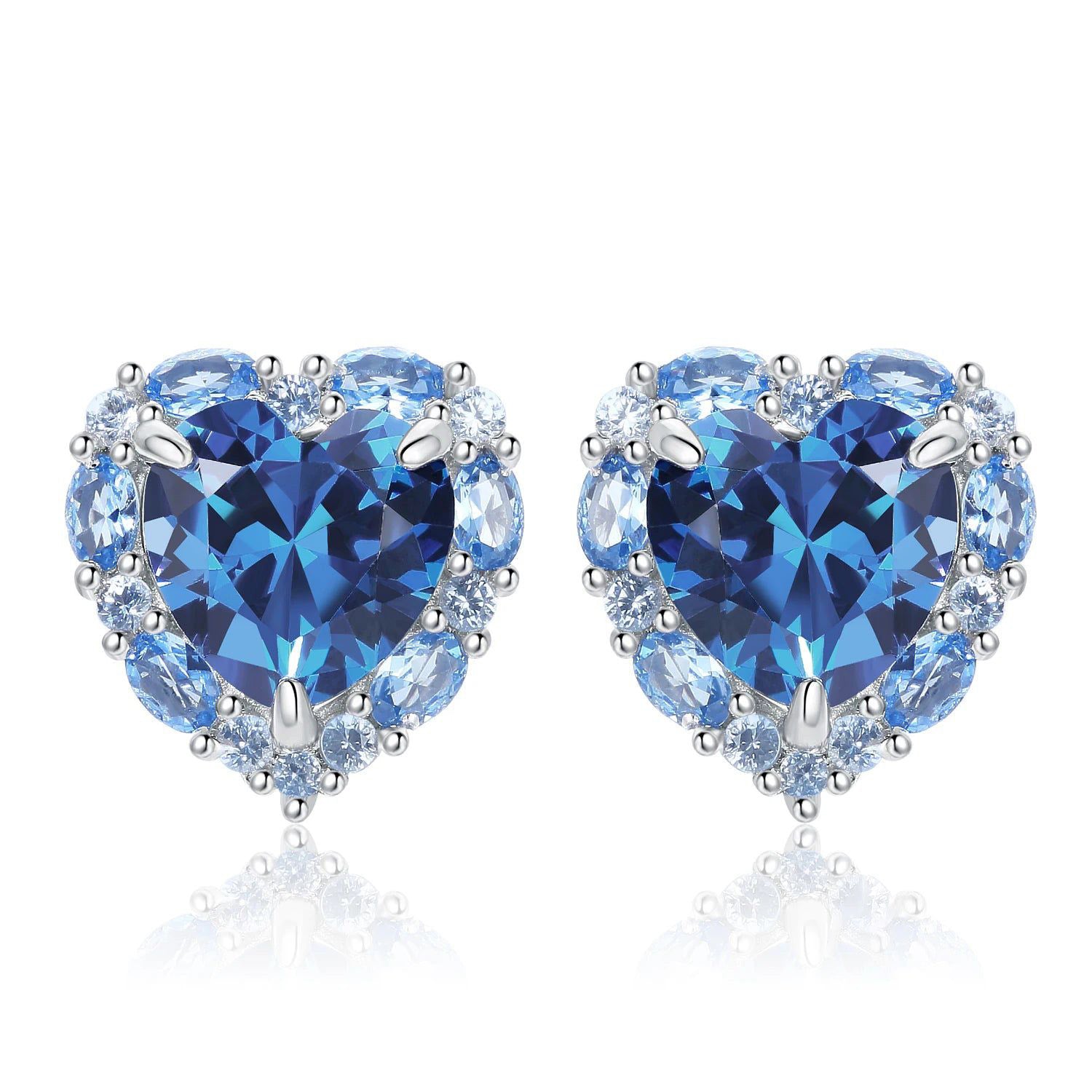 Heart Bow Love Blue Spinel 5ct 925 Sterling Silver Stud Earrings