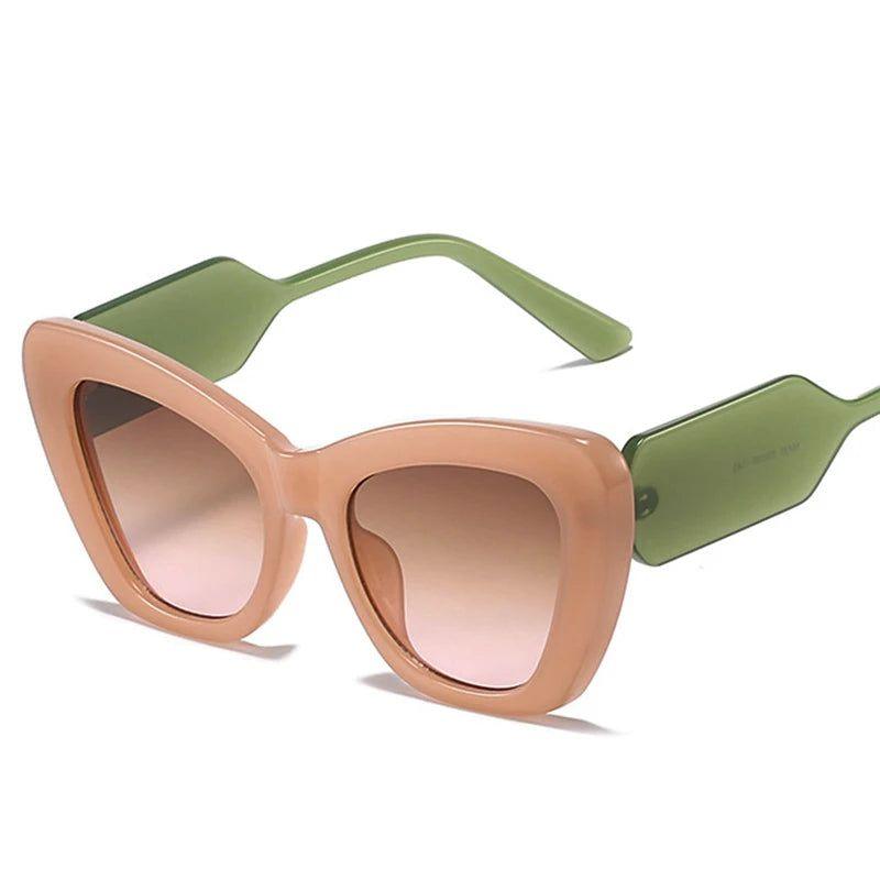 Trendy Oversized Cat Eye Sunglasses in Green and Pink - Retro UV400 Fashion Shades