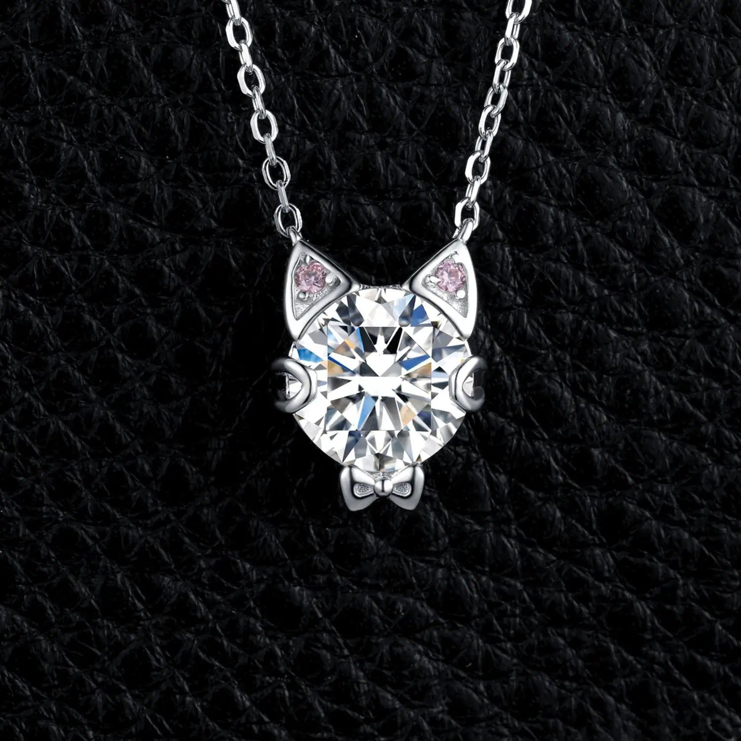 Charming Love Cat 3ct Round Gemstone 925 Silver Pendant Necklace - Cute Fine Jewelry 45cm