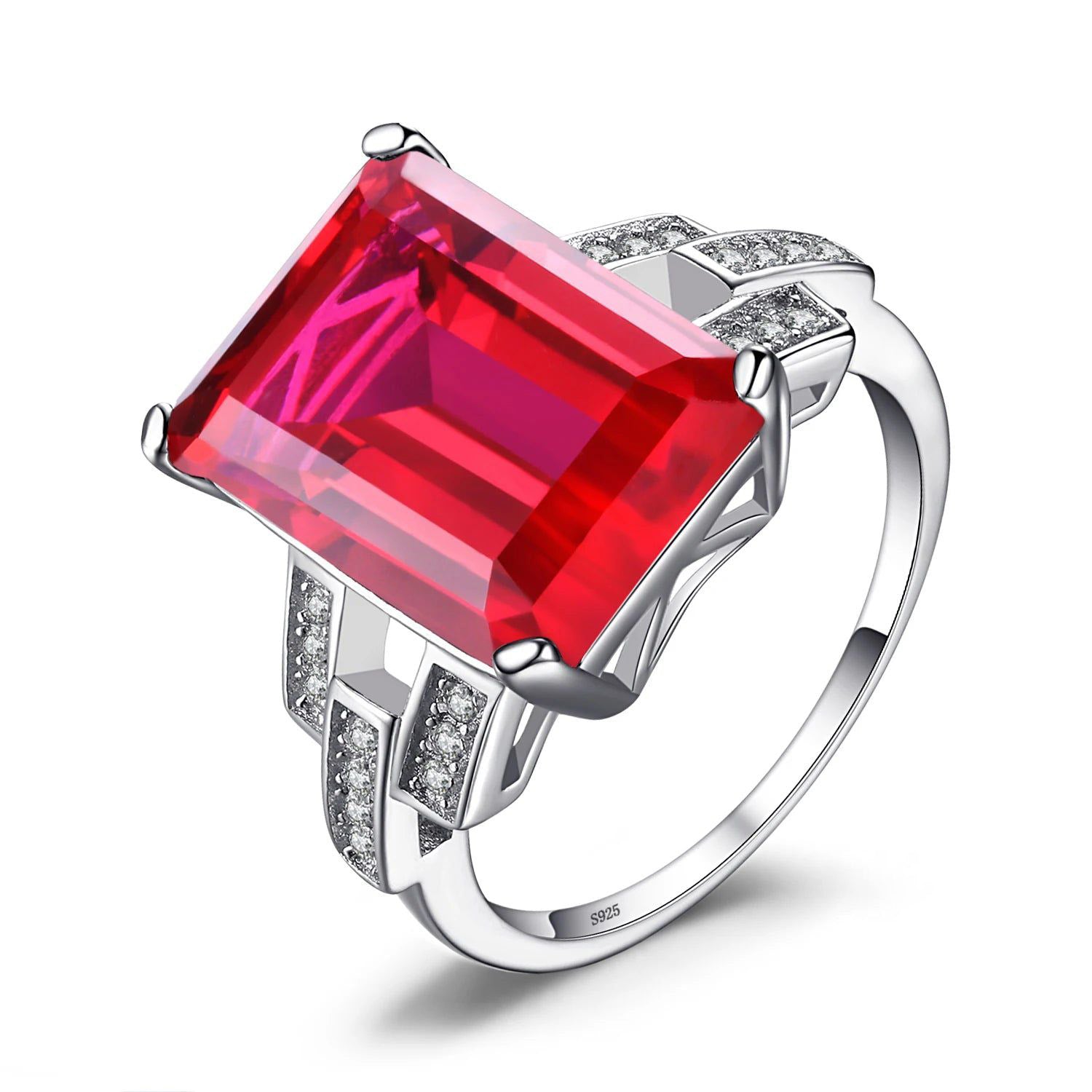 9.1ct Radiant Red Created Ruby Sterling Silver Solitaire Ring