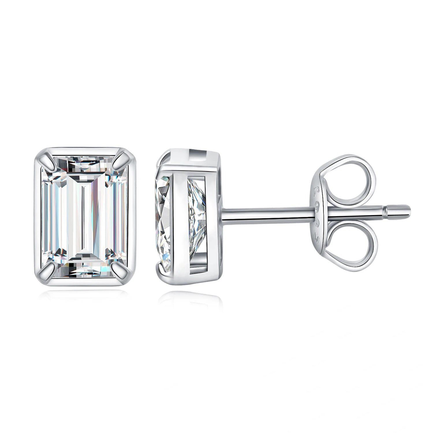 D Color Moissanite 1.6ct Emerald Cut Sterling Silver Stud Earrings with Yellow Rose Gold Finish