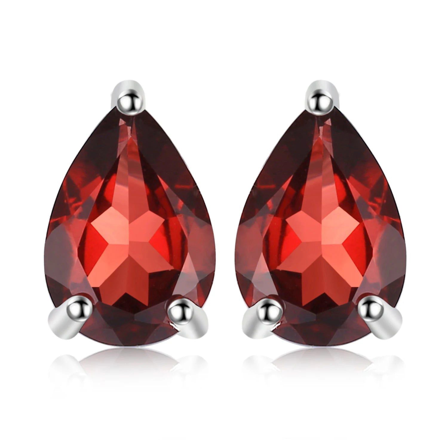 Elegant 1.8ct Genuine Red Garnet Stud Earrings in 925 Sterling Silver - Birthstone Fine Jewelry