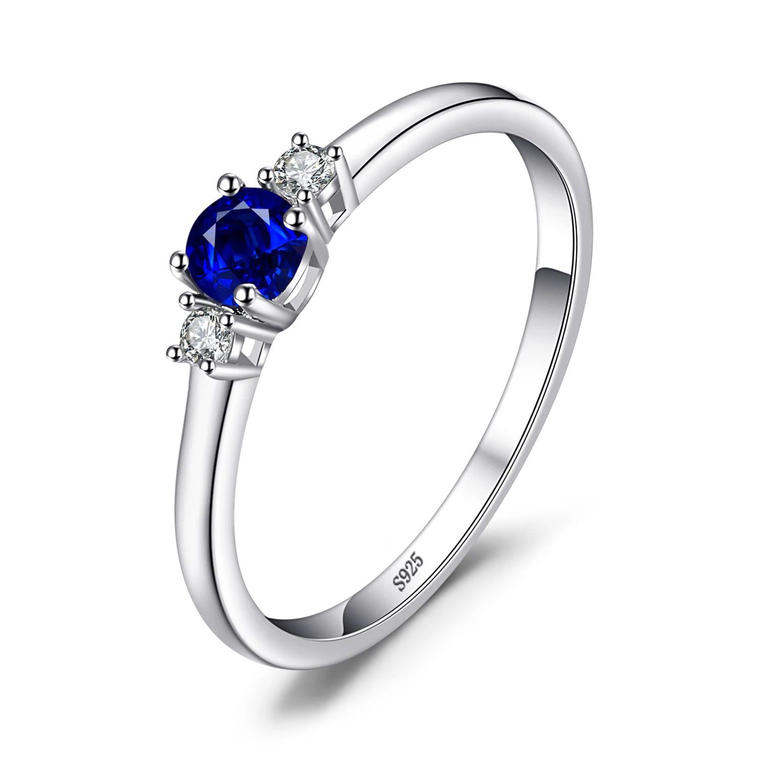 Trio of Created Blue Sapphires 925 Sterling Silver Promise Ring